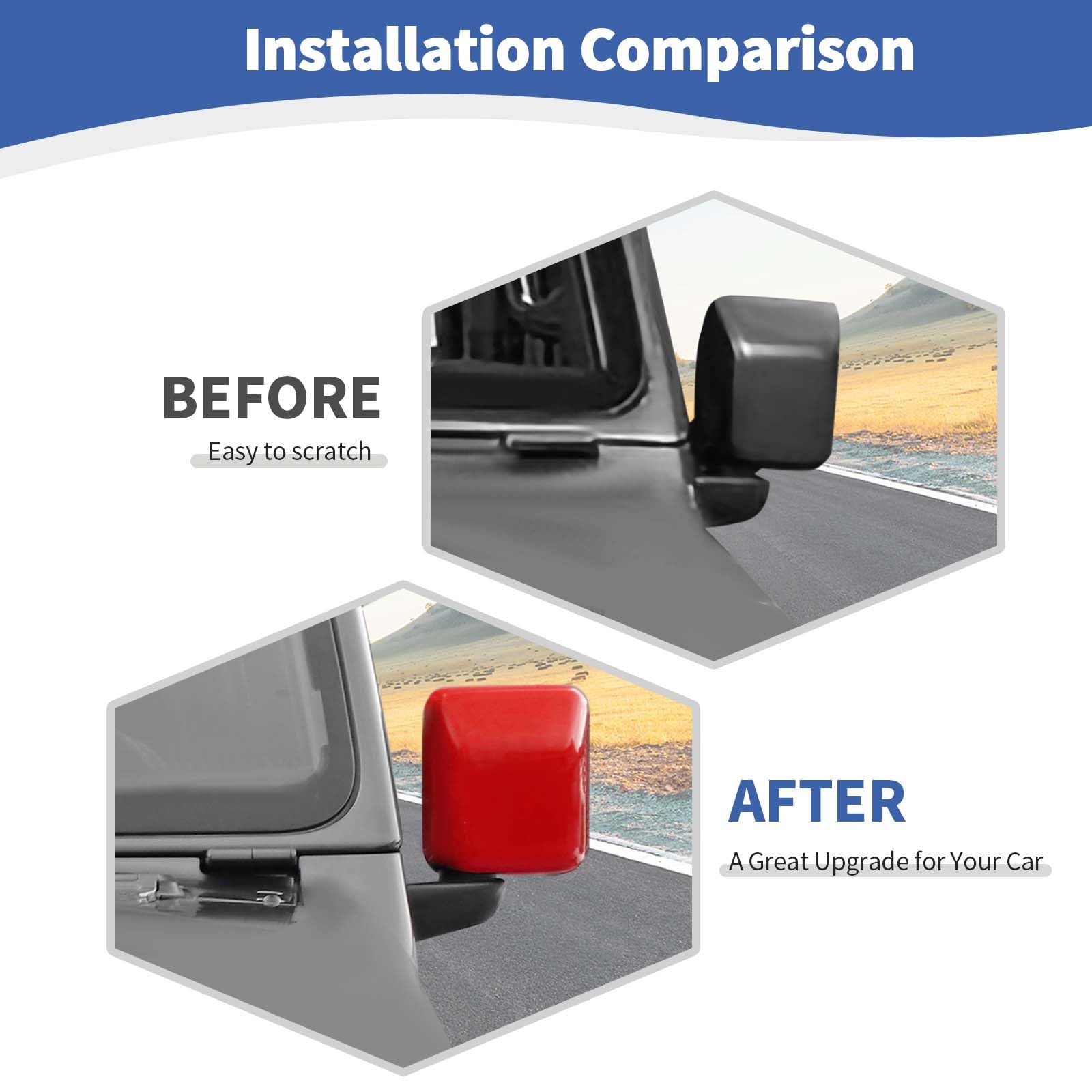 RT-TCZ Red Side Mirror Cover Trim for Jeep Wrangler JL/JLU & Gladiator JT (2018-2024) - Exterior Accessories 2pcs - Enhance Style & Protection for Off-Road Adventures