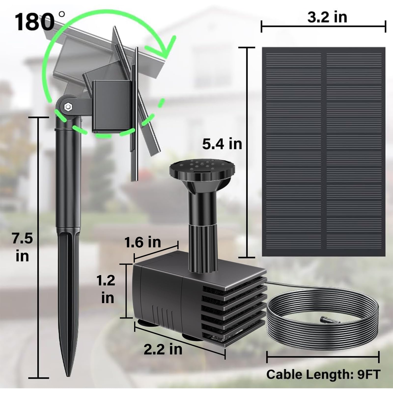 Upgraded Solar Water Pump Kit with Stake - Outdoor Solar Fountain Pump for Bird Bath, Garden, Backyard, Pool & Fish Tank | Solar Powered Water Feature for Patio, Pond & Small Water Circulation