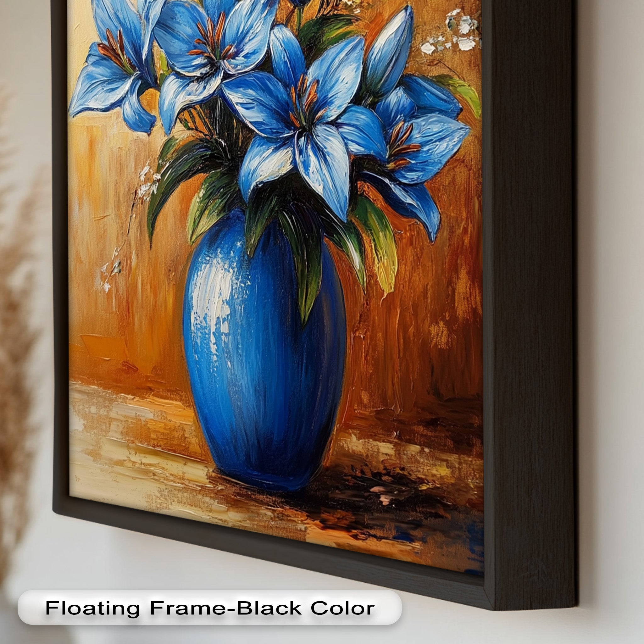 Azure Blossoms in Blue Vase - Hand-Painted Floral Oil Canvas Artwork for Living Room Decor | Wall Art for Home & Office