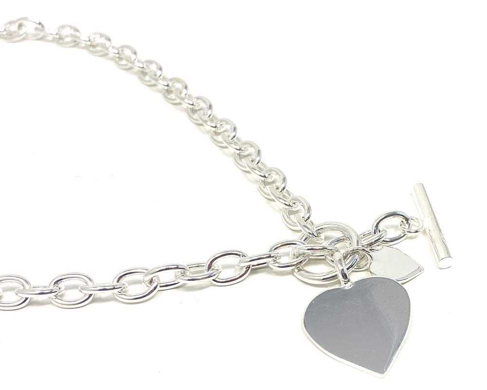 925 Sterling Silver Double Heart Pendant Necklace for Women - 925 Hallmarked with T Bar Clasp - Elegant Gift for Valentine's Day, Anniversary or Birthday - Perfect for Romantic Occasions & Everyday Wear