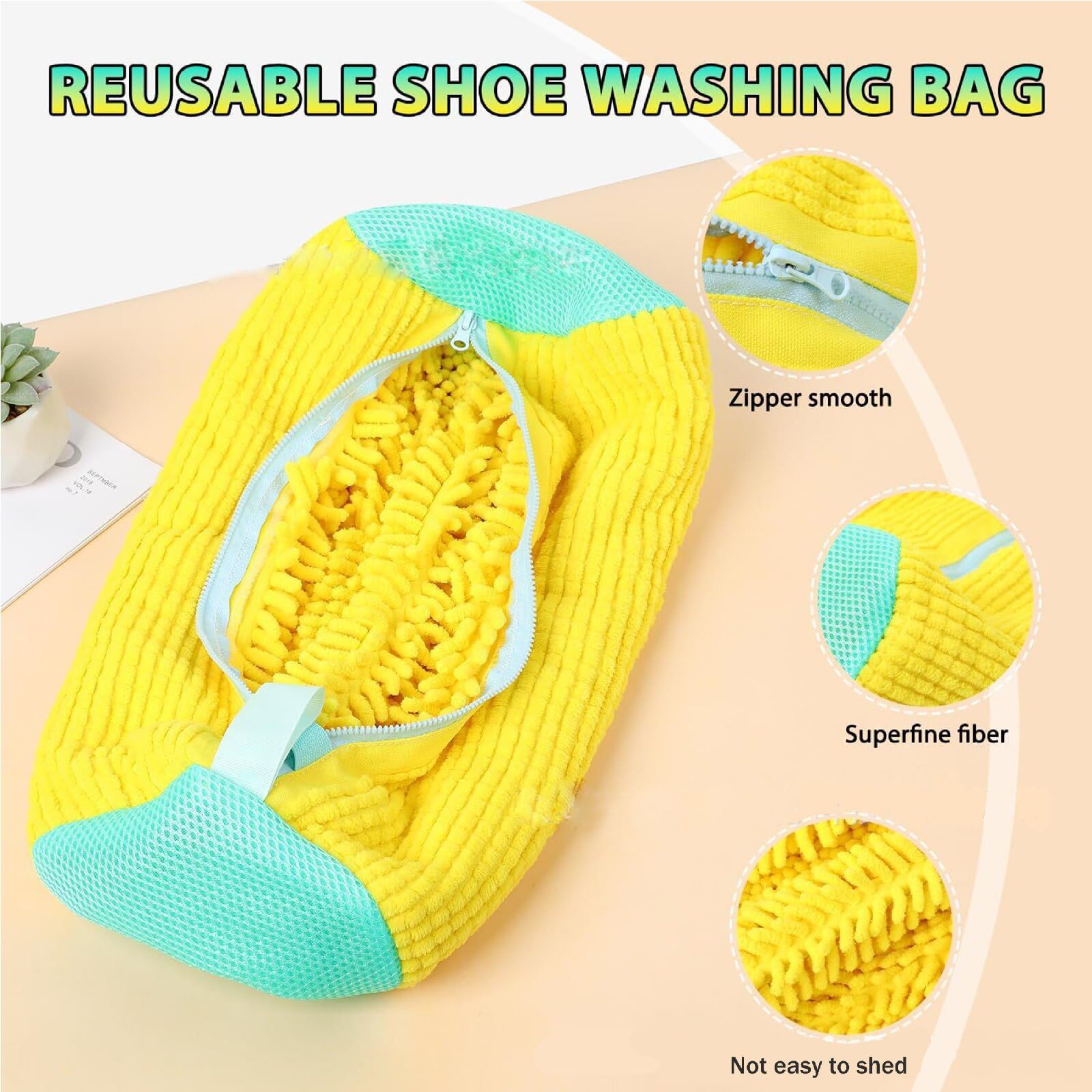 2Pcs Reusable Shoe Washing Machine Bags for Washer & Dryer - Yellow Laundry Bags for Tennis, Canvas & Sports Shoes | Perfect for Gym, Travel & Shoe Care