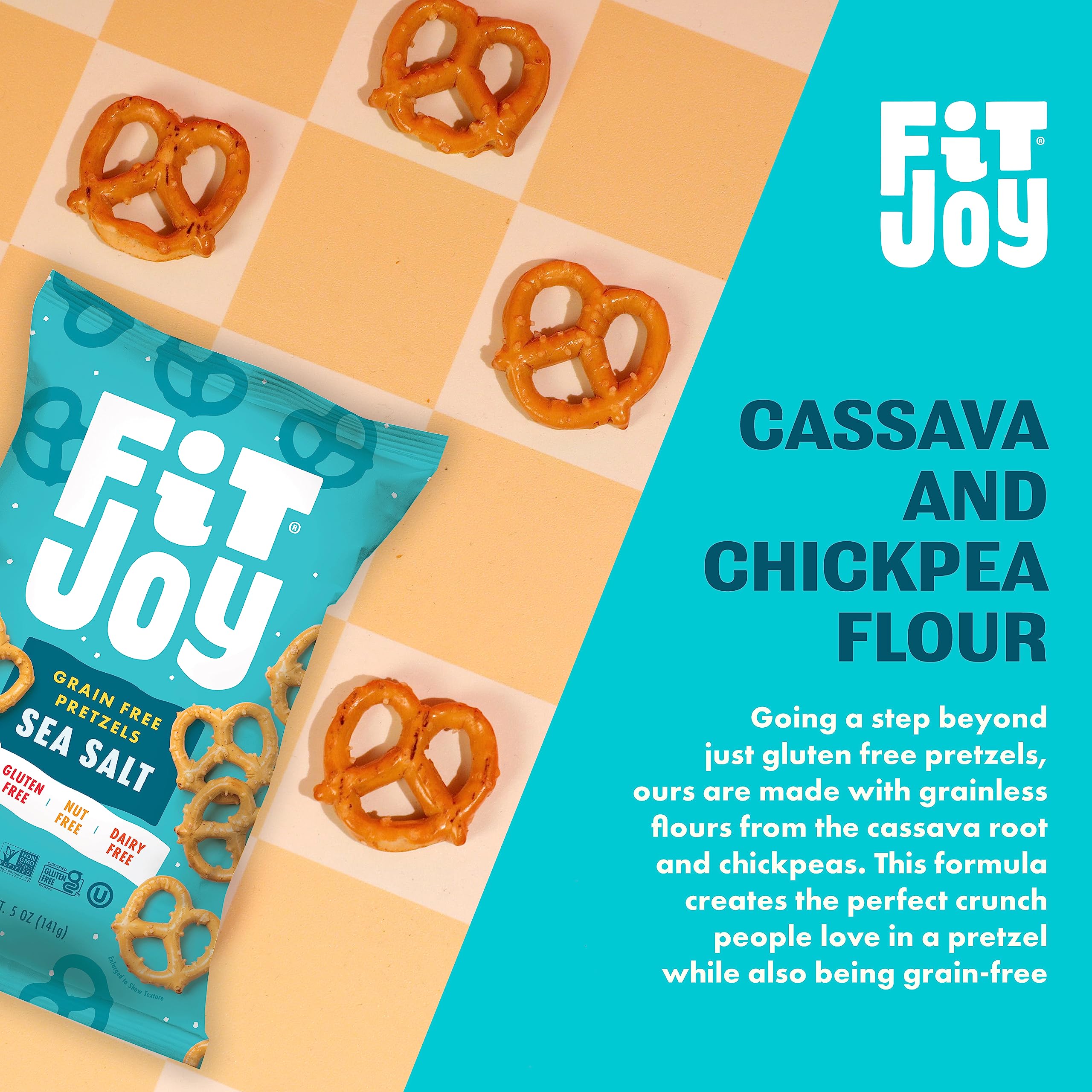 FitJoy Gluten Free Pretzels - Sea Salt Twists, Grain Free, Non-GMO, Vegan Certified Snacks (5 Oz, 6 Pack) | Made in USA, Nut Free, Crispy Crunchy | Perfect for School Lunches, Road Trips & Healthy Snacking