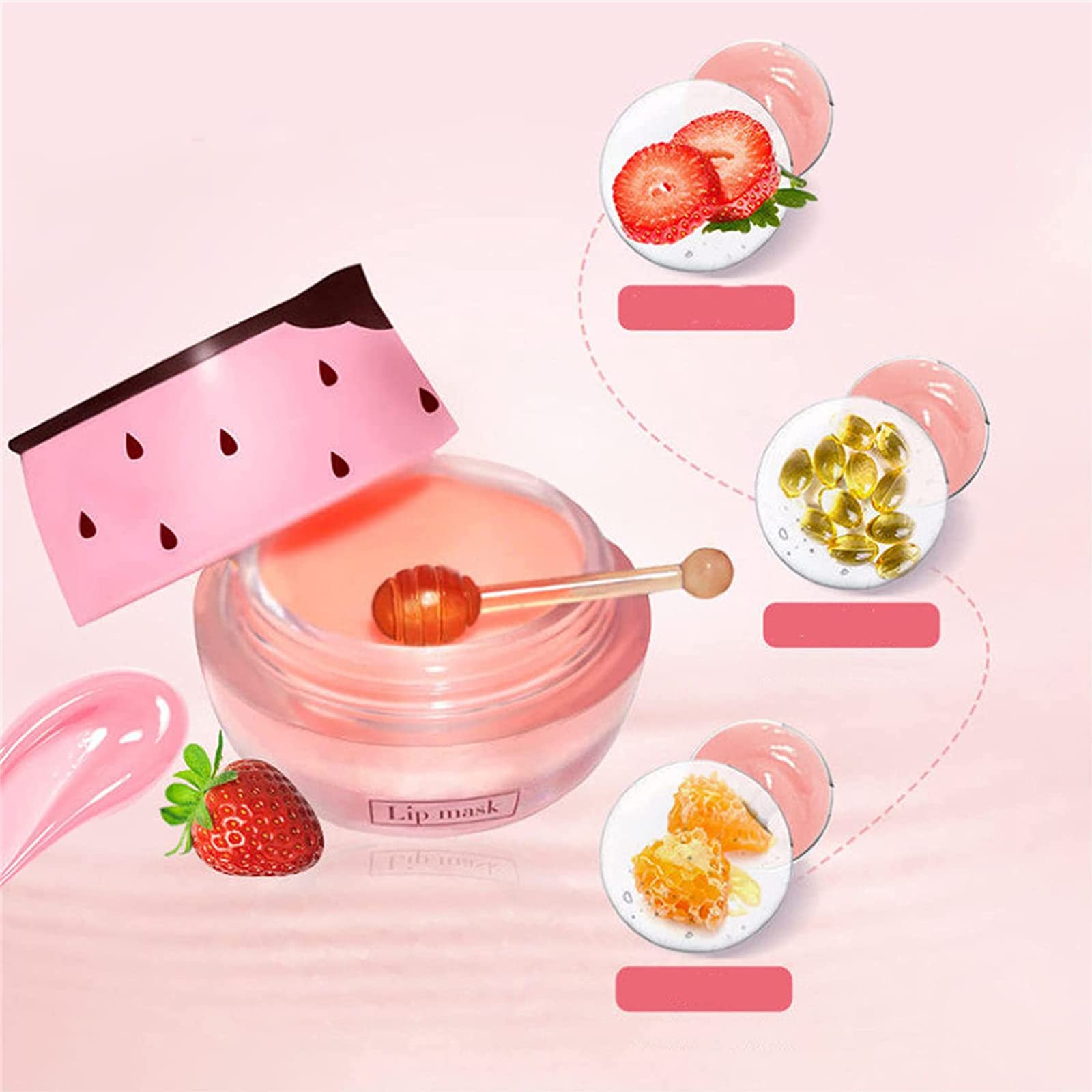 Honey Lip Sleeping Mask with Propolis - Hydrating & Nourishing Lip Balm for Dry, Chapped Lips - Anti-Wrinkle Lip Care Treatment - Restores & Plumps Lips (1Pcs, Honey+Strawberry) - Perfect for Overnight Lip Therapy & Daily Moisturizing