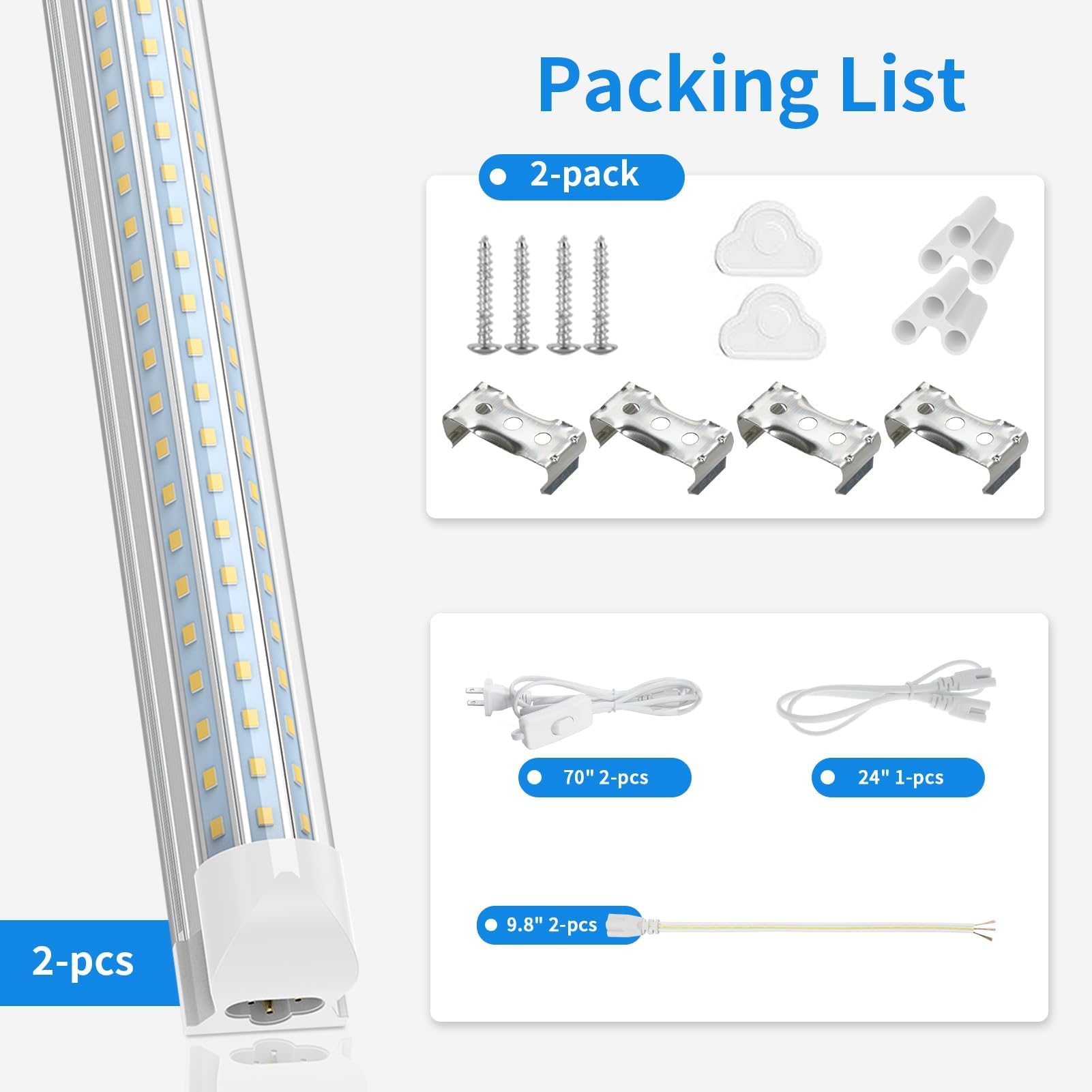 CNSUNWAY 2FT LED Shop Light, 24W 5000K Daylight White T8 LED Light Fixture, 3100LM Super Bright, D-Shaped Linkable LED Tube Lights for Garage, Workshop, Basement, Office - Plug & Play, Energy Saving, 2 Pack - Perfect for Task Lighting, Workbench Illumination & Home Improvement Projects