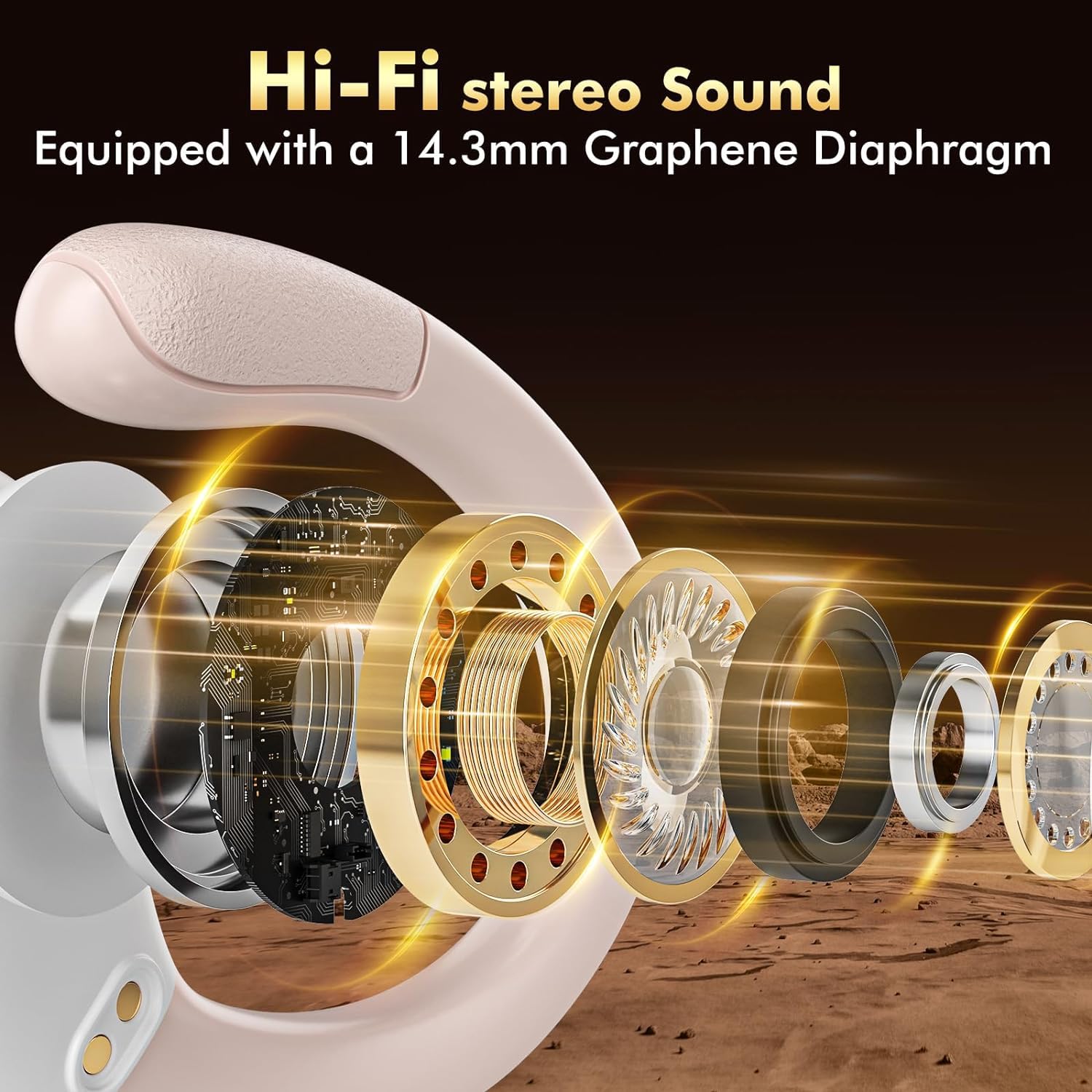 Wireless Bluetooth Earbuds with Earhooks - 80H Playtime, ENC Noise Cancelling, IP7 Waterproof - HD Mic Stereo Sport Headphones for Running, Workout, Gym & Outdoor Activities (Rose Gold)