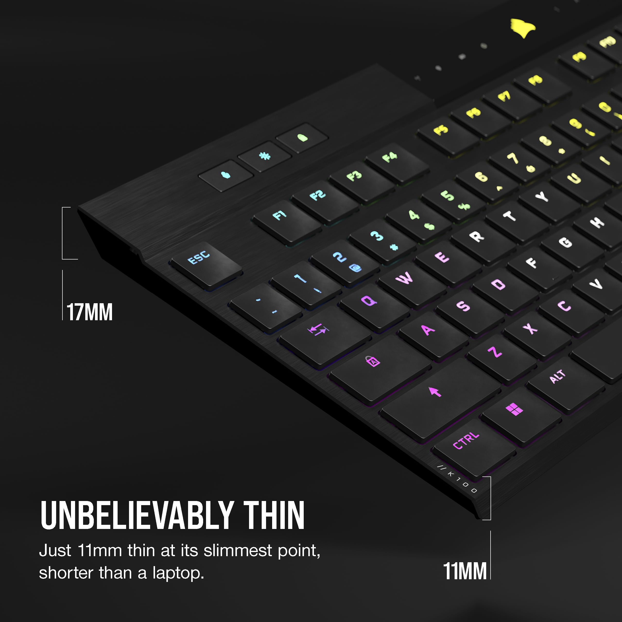 Corsair K100 AIR Wireless RGB Mechanical Gaming Keyboard - Ultra-Thin, Sub-1ms Slipstream, Low-Latency Bluetooth, Cherry MX Ultra Low Profile Keyswitches - NA Layout, QWERTY - Black | Perfect for Esports, Streaming & Office Work