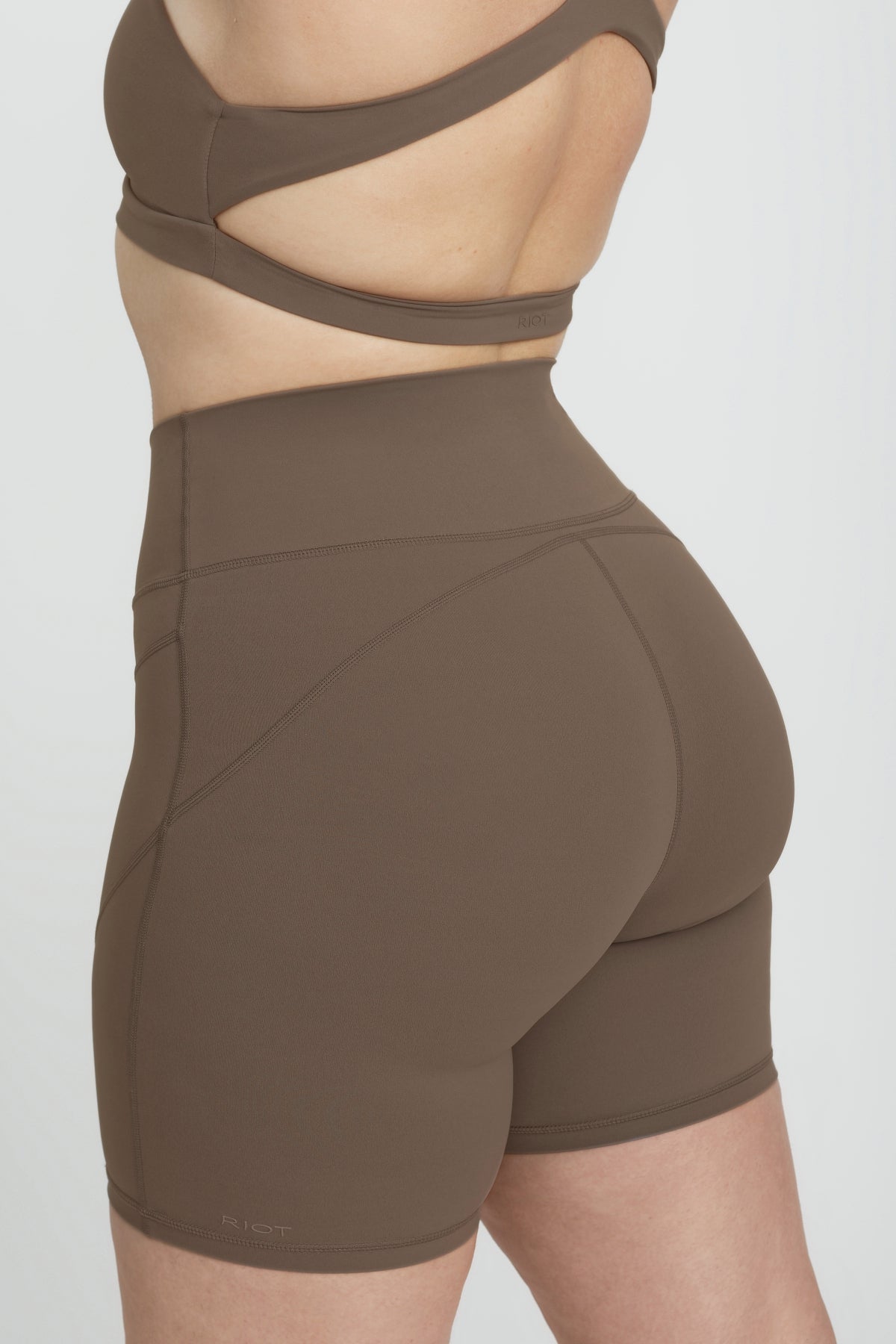 Billi Contour Biker Shorts for Women - High Waisted Tummy Control Workout Shorts - Taupe Color - Perfect for Yoga, Running & Gym