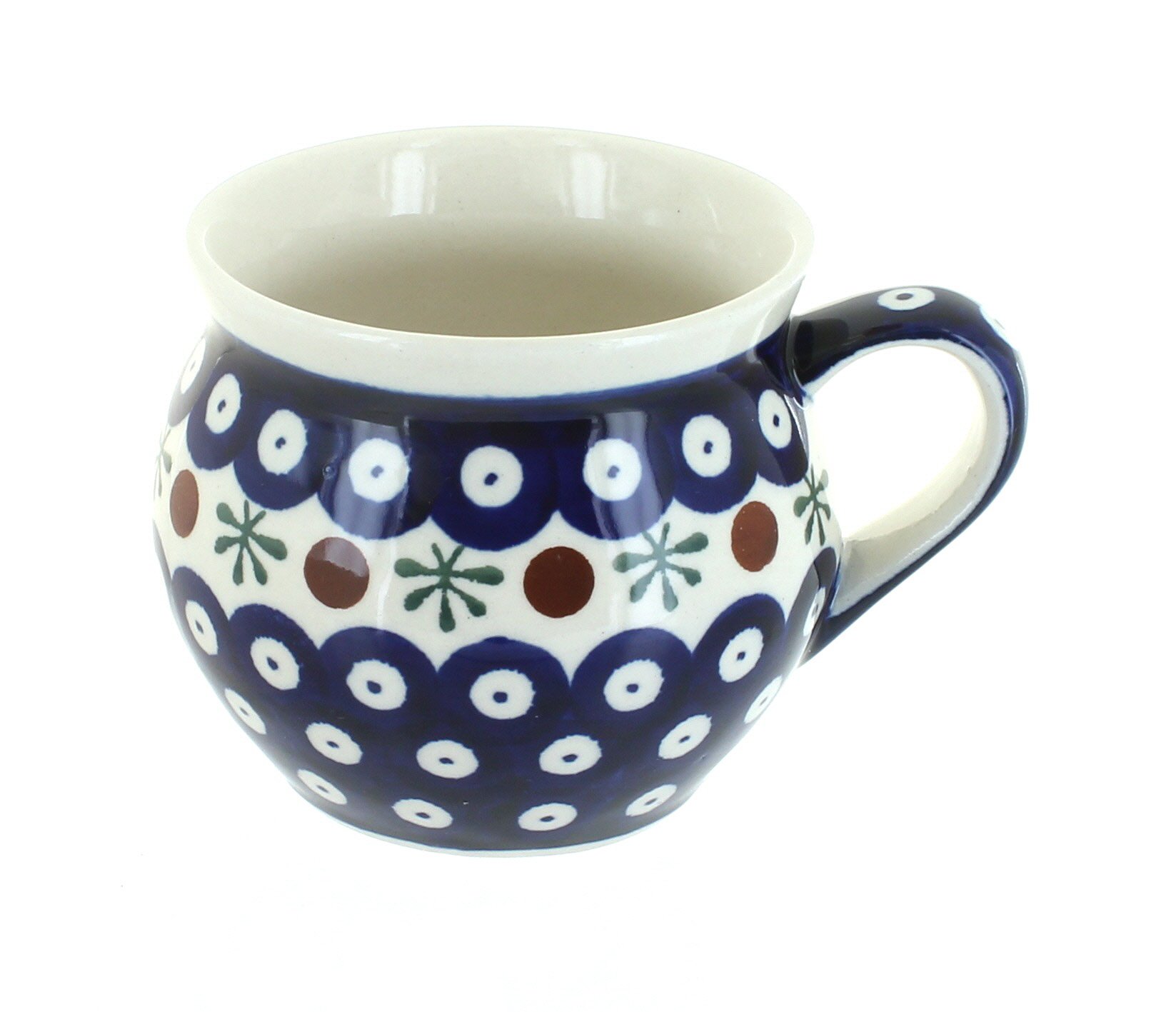 Blue Rose Polish Pottery Medium Bell-Shaped Mug - Handcrafted Ceramic Coffee Cup for Tea, Hot Chocolate & Home Decor