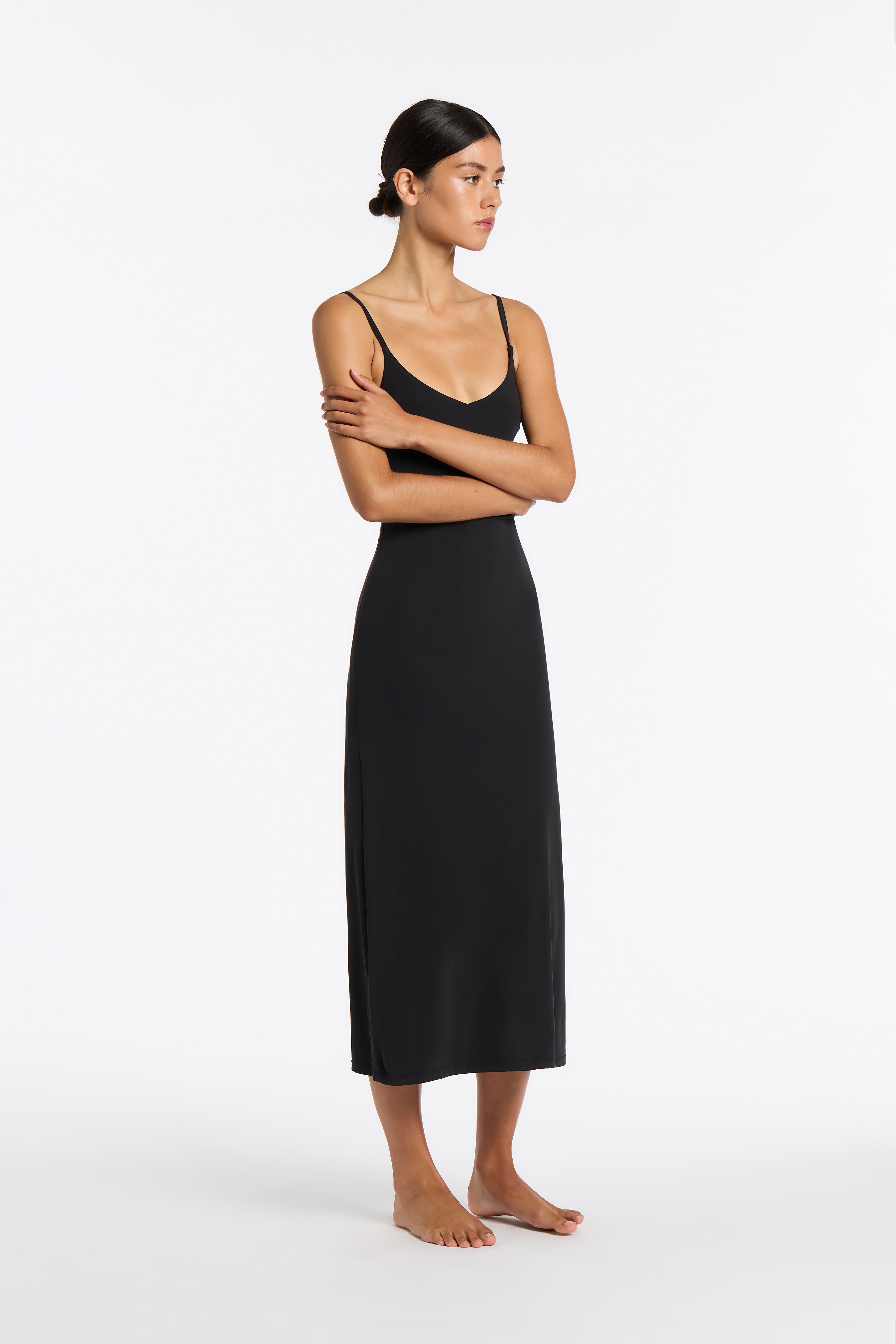 Black Midi Slip Dress - Elegant & Comfortable for Casual Outings, Date Nights & Special Occasions