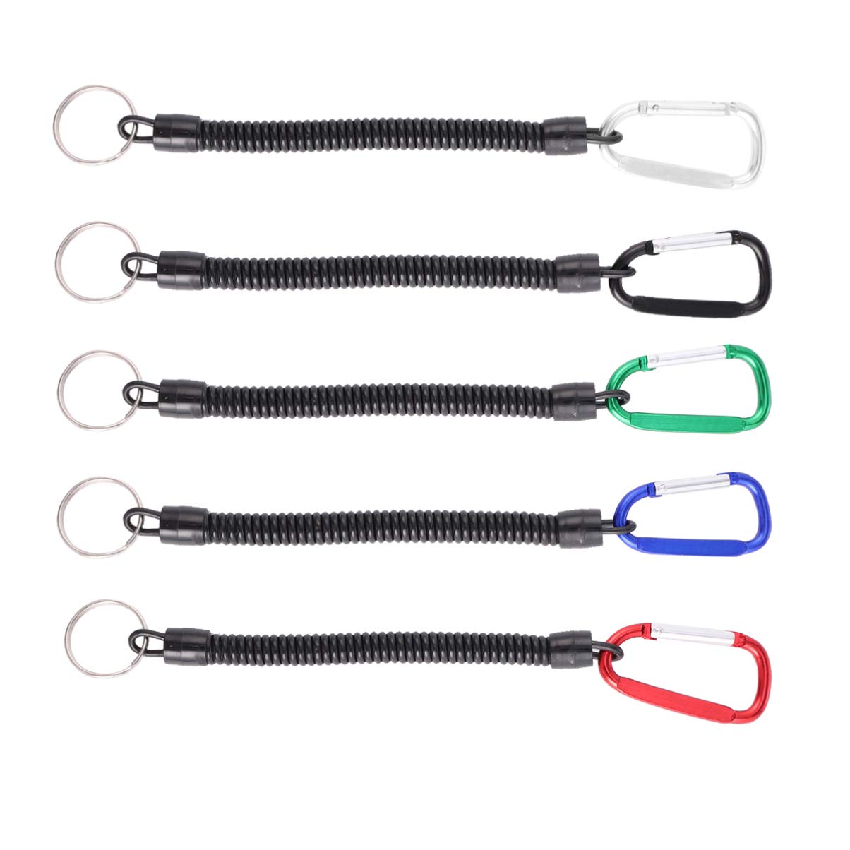 VILLCASE 5Pcs Fishing Lanyard Keychains - Retractable Safety Coil with Carabiner for Men (1.2m) - Perfect for Outdoor & Work Keys