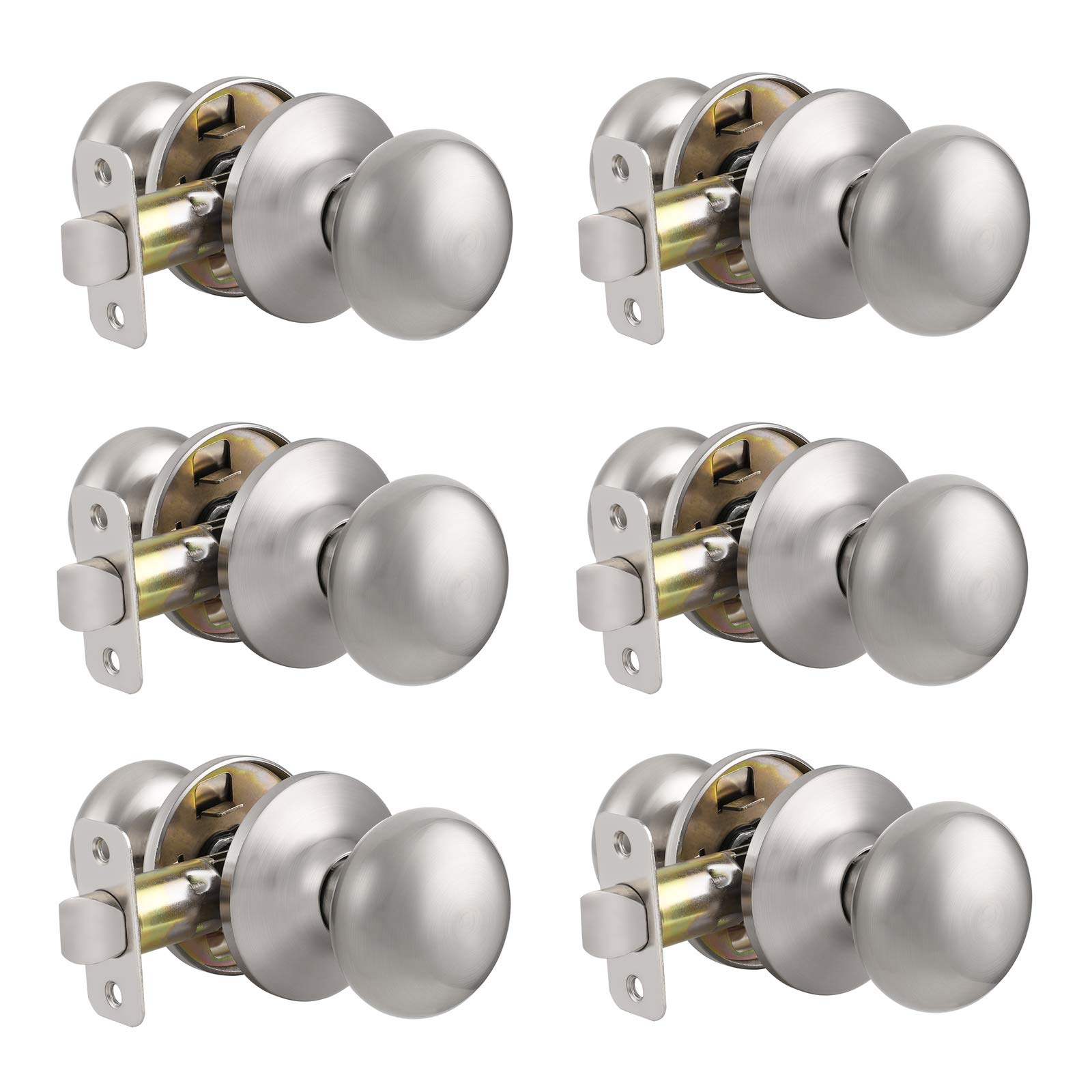 6 Pack Passage Door Knob Sets - Round Interior Door Handles Without Keys - Perfect for Hallways, Closets & Bedrooms - Smooth Operation & Easy Installation