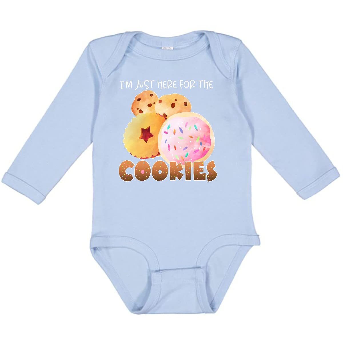 Inktastic 'I'm Just Here for The Cookies' Funny Long Sleeve Baby Bodysuit - Perfect for Holidays, Family Photos & Cookie-Themed Parties