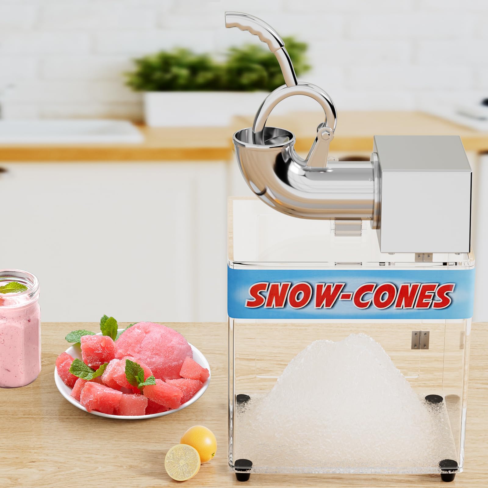 COSTWAY Commercial Shaved Ice Machine 440LBS/H - Stainless Steel Ice Crusher with Safety Switch & Dual Blades - 11.6 Gallon Acrylic Storage - 200W Electric Snow Cone Maker for Home Bars, Parties & Restaurants - Perfect for Summer Treats, Cocktails & Frozen Desserts