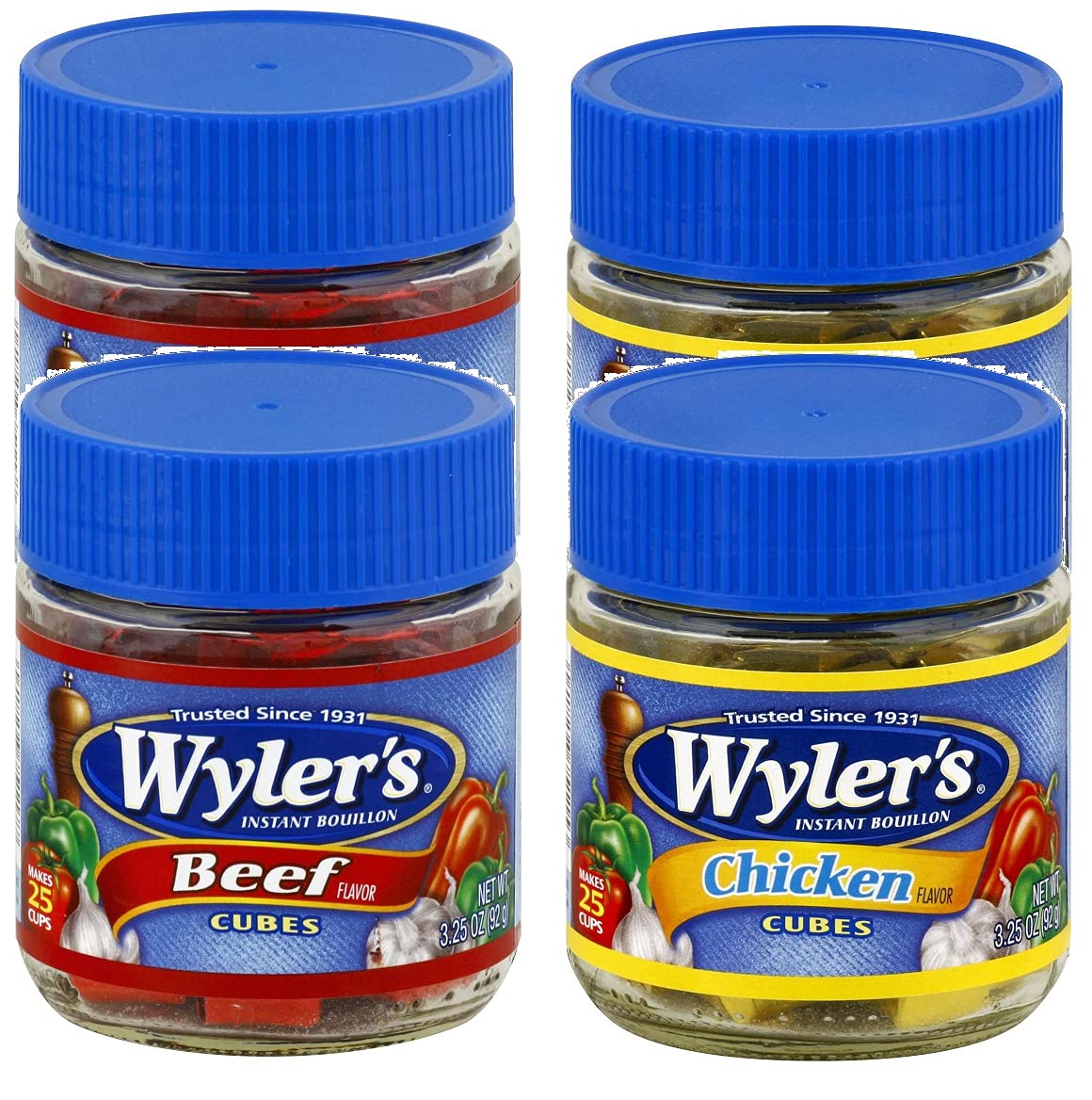 Wyler's Beef and Chicken Bouillon Cubes - 3.25 Ounce (4 Jars, 2 Beef & 2 Chicken) | Instant Soup Base for Cooking, Broth, Stews & Seasoning | Perfect for Home Chefs & Meal Prep