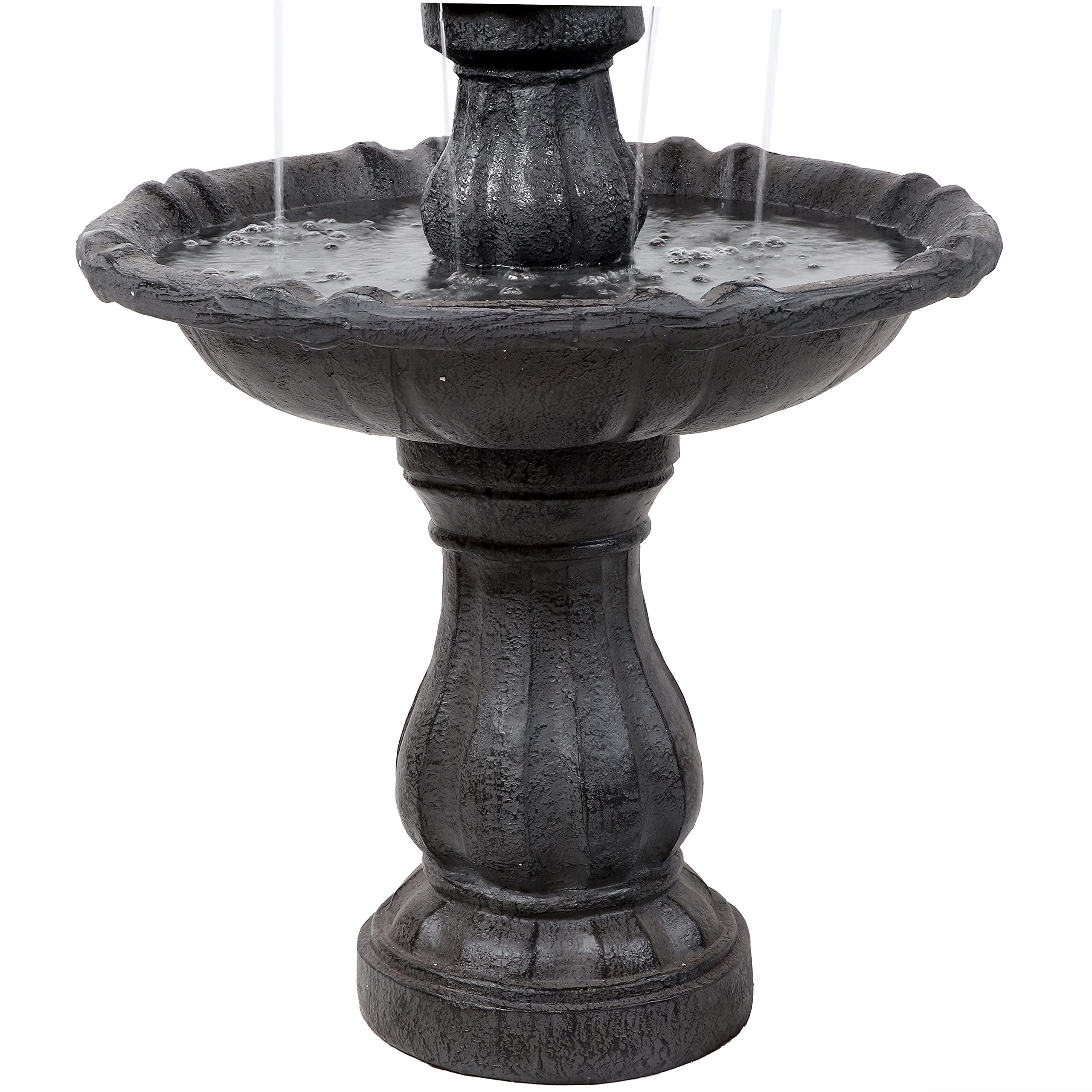 Sunnydaze 35-Inch 2-Tier Solar Water Fountain with Battery Backup - Outdoor Water Feature Pump for Garden, Patio, Yard Decor - Black