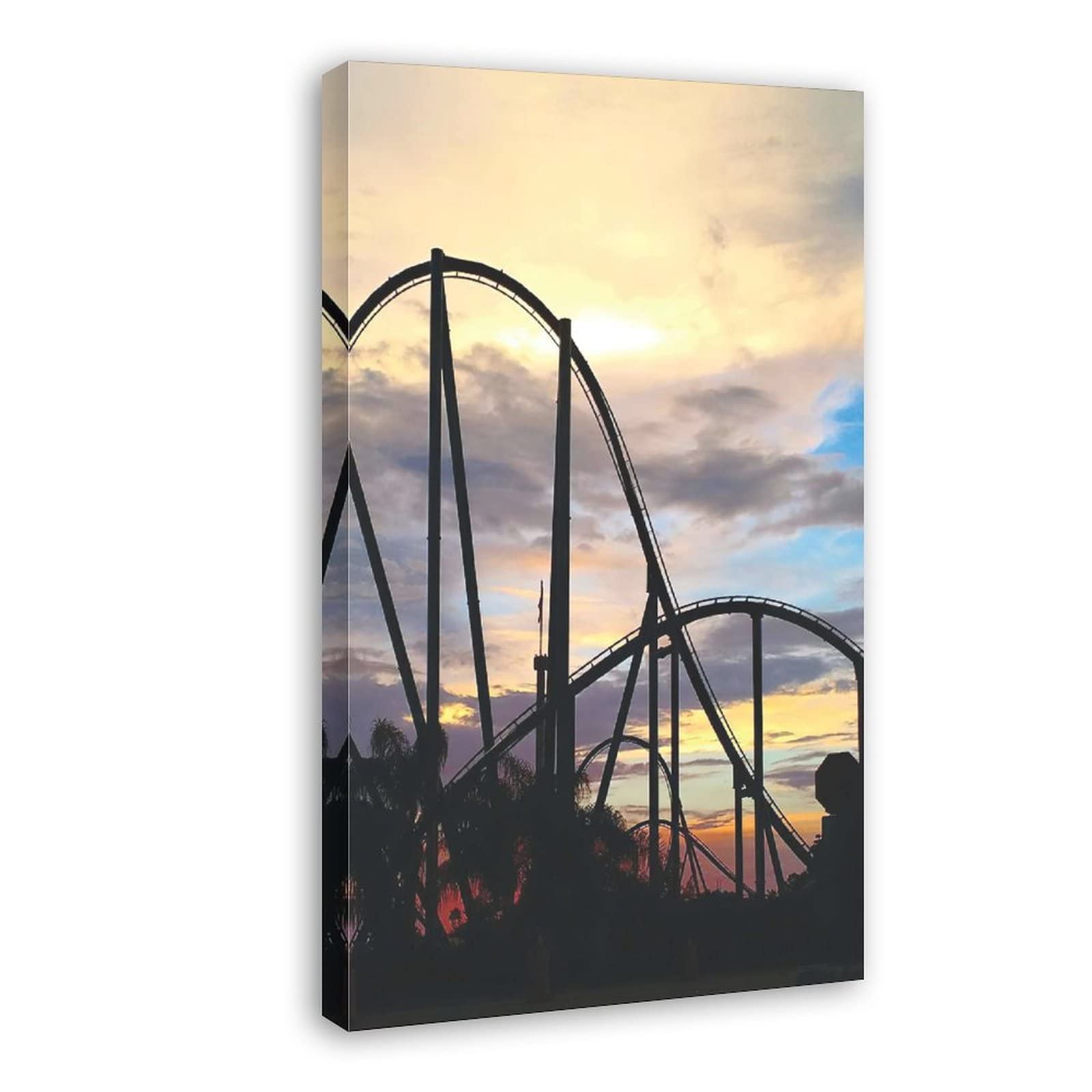 Roller Coaster Landscape Wall Art Canvas Print - 20x30cm (8x12 Inch) Framed Poster for Bedroom, Office & Home Decor - Perfect Gift for Adventure Lovers & Theme Park Enthusiasts