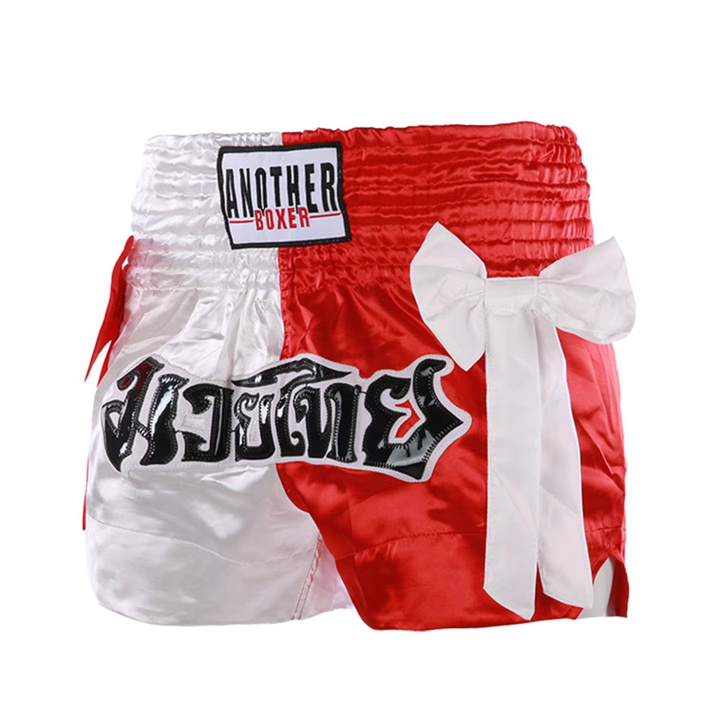 Women's Muay Thai Shorts - White & Red - Breathable MMA Kickboxing Training Shorts for Boxing, Martial Arts & Fitness Workouts