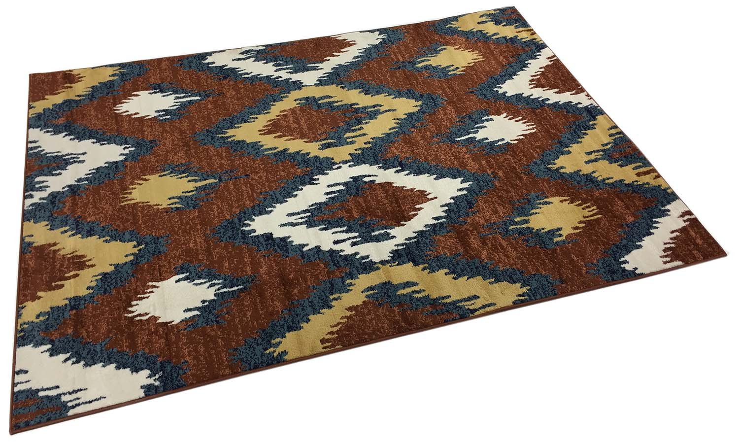 Trellis Wave Chevron Area Rug - Modern Lattice Zigzag Design in Brown & Navy - 8x10 Non-Slip Living Room Rug for Home Decor & High Traffic Areas