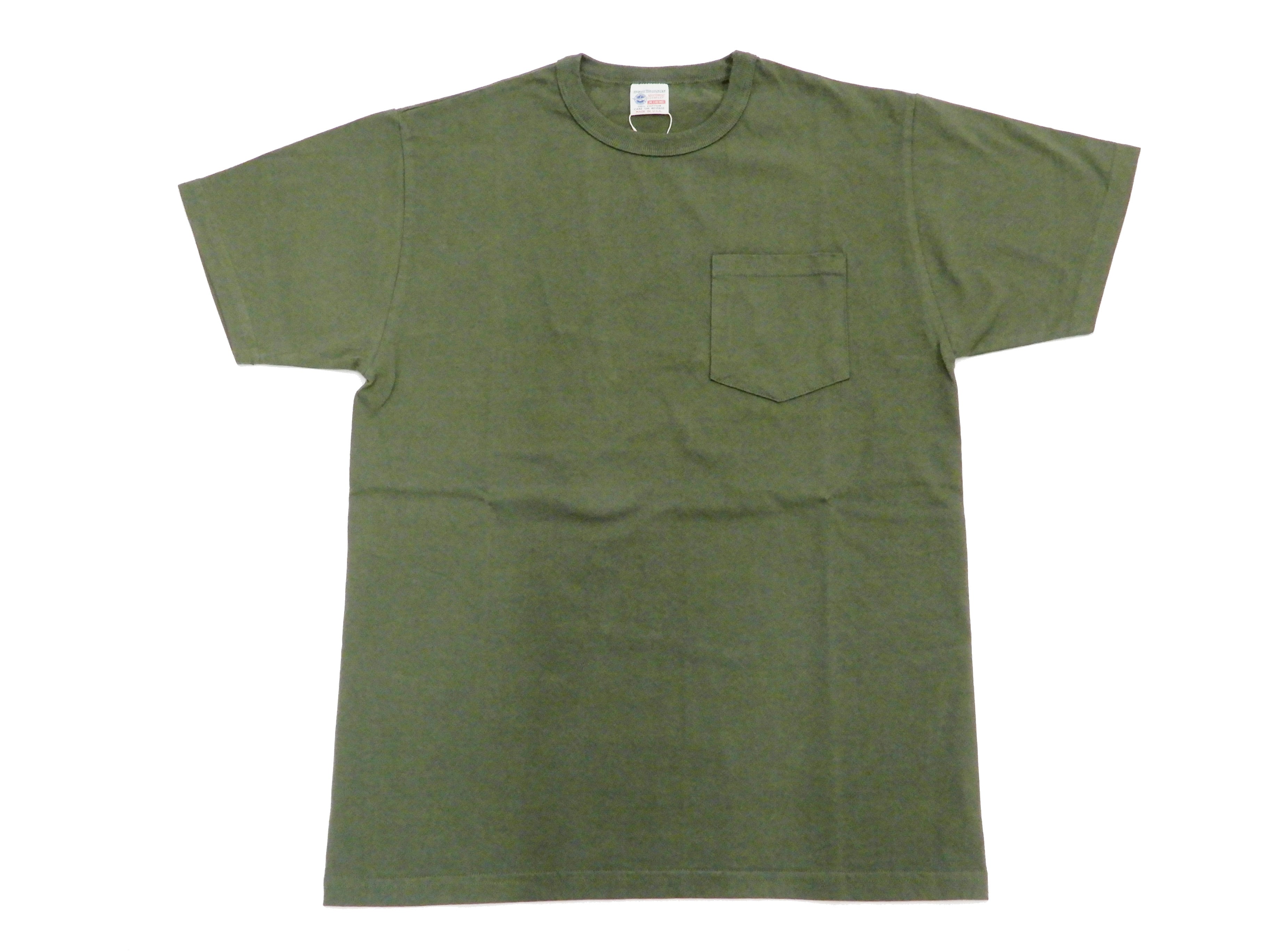 Buzz Rickson Men's Short Sleeve Loopwheel Cotton Pocket T-Shirt BR78711 - Olive Green Casual Vintage Style Tee for Everyday Wear & Street Fashion