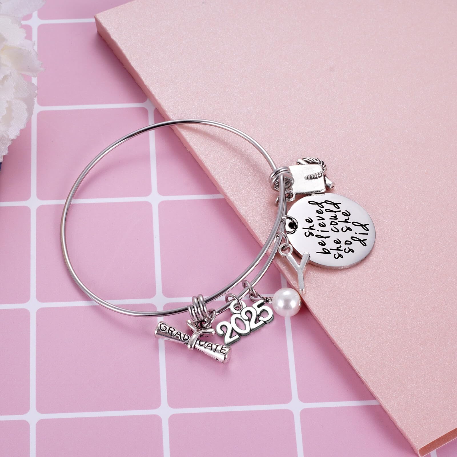 Ukodnus Class of 2025 Graduation Bracelet - Personalized 26 Initial Charm Bracelet for High School & College Seniors - Inspirational Gift for Her - Perfect for Graduation Ceremonies & Milestone Celebrations