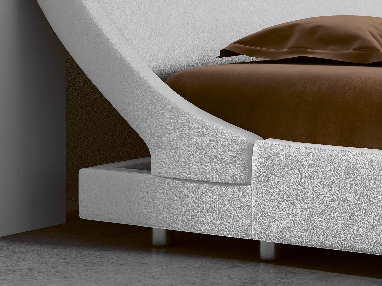 Modern Low Profile Platform Bed Frame Queen Size - Faux Leather Upholstered Sleigh Bed with Adjustable Headboard, No Box Spring Needed, White - Perfect for Contemporary Bedrooms, Guest Rooms & Small Spaces