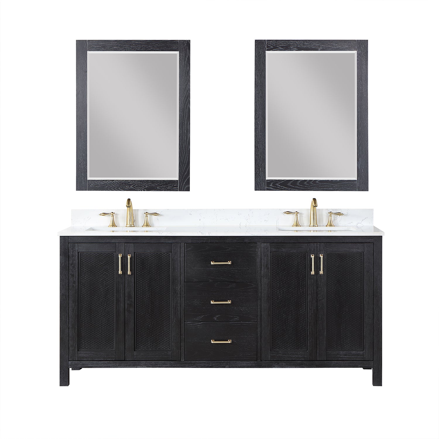 Hadiya 72 Inch Double Sink Bathroom Vanity Set with Aosta White Composite Stone Countertop - Modern Bathroom Furniture for Master Bath & Guest Bathroom