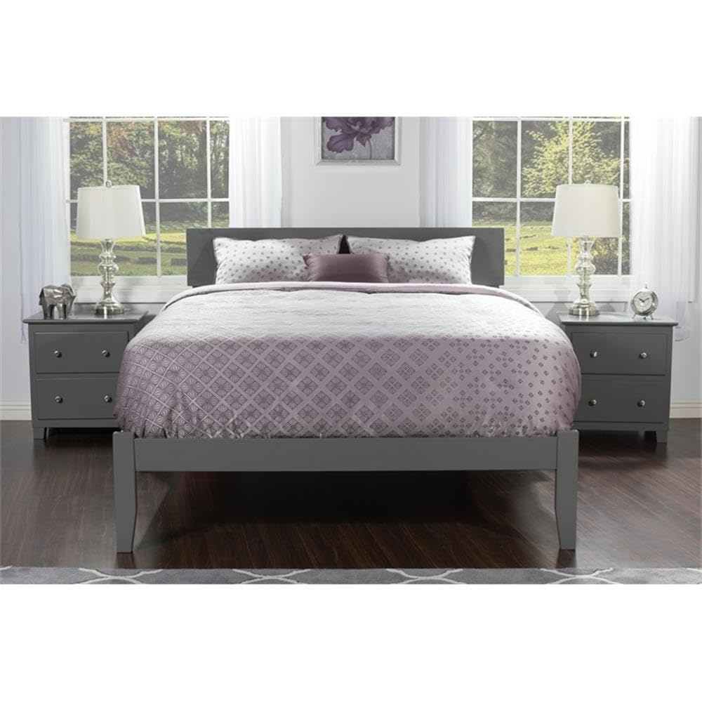 BOWERY HILL Modern Solid Wood Full Size Platform Bed with USB Charging Ports - Gray Wooden Bed Frame for Master Bedroom, Guest Room & Small Spaces