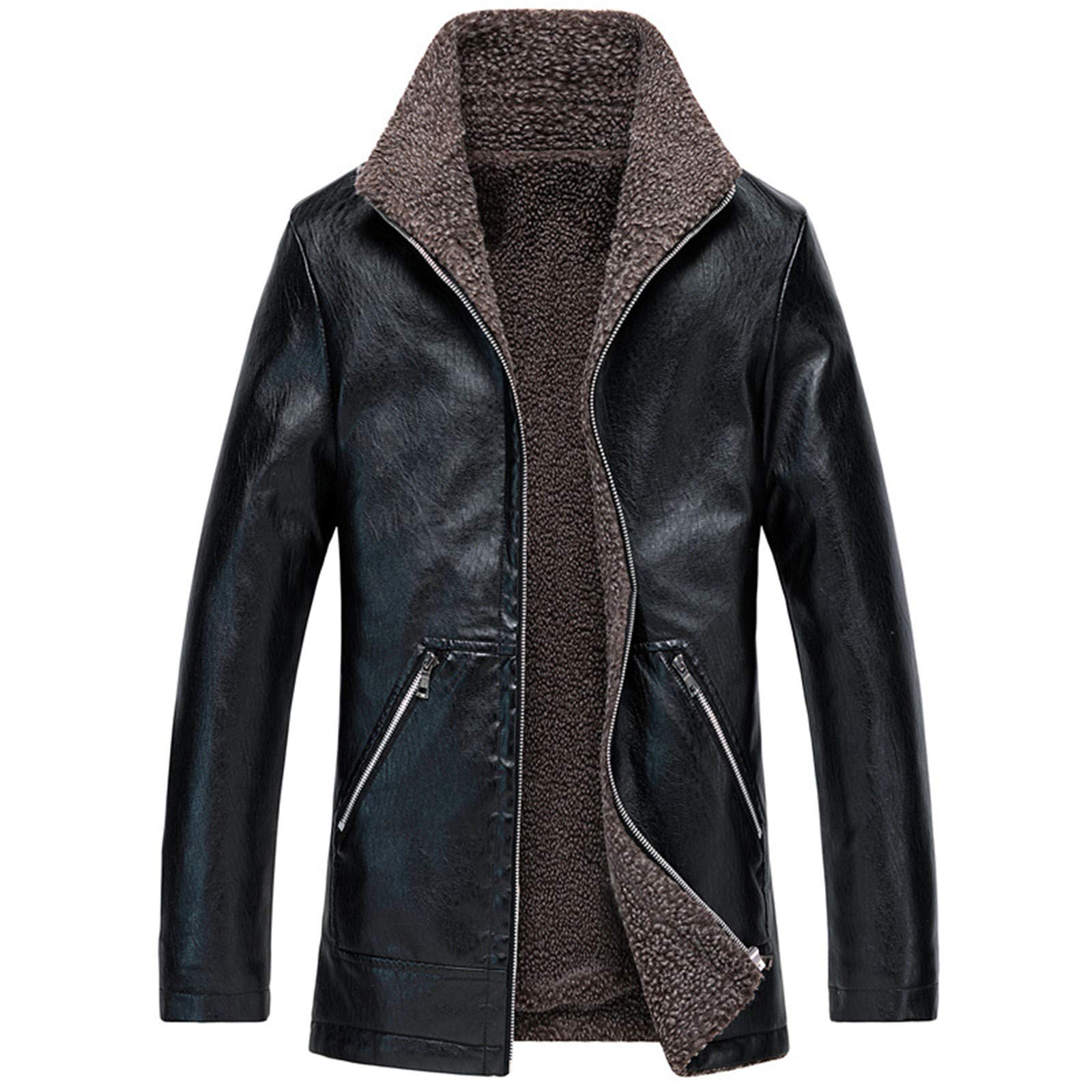 HTABY Men's PU Leather Motorcycle Jacket with Velvet Lapel - Black, Size 7XL - Stylish Biker Coat for Riding & Casual Wear