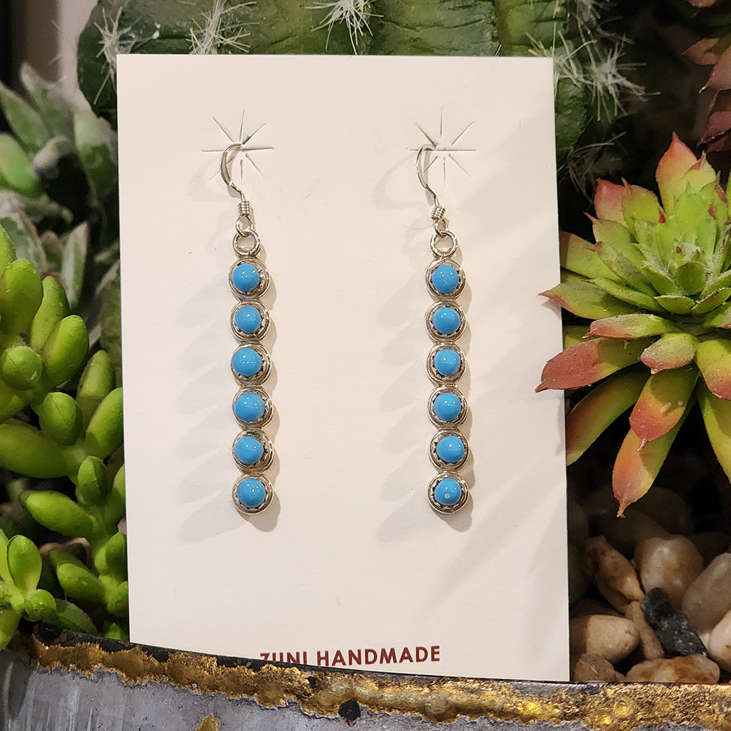 Harrah 6 Stone Snake Eye Turquoise Dangle Earrings for Women - Handmade Native American Jewelry for Boho, Western & Festival Outfits