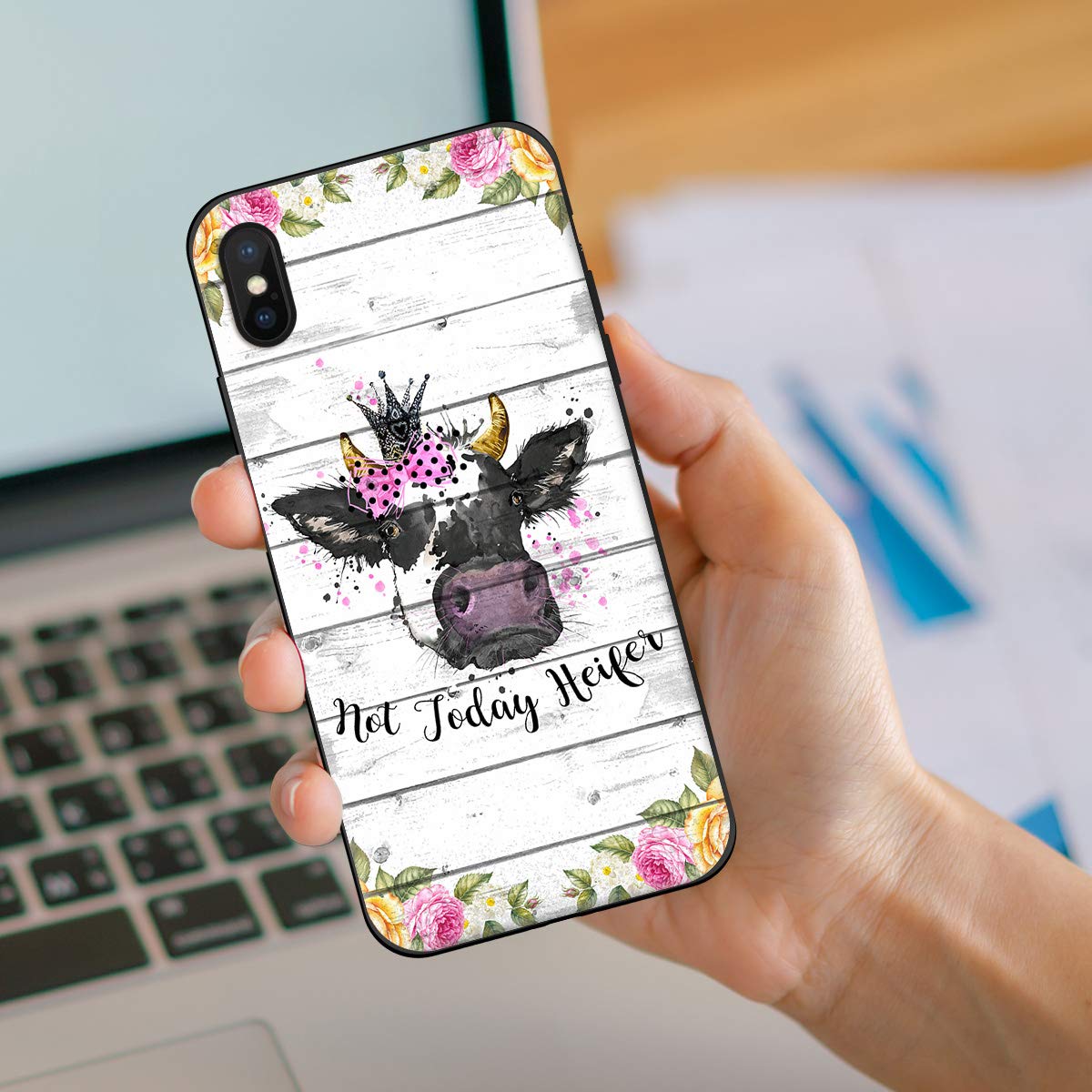 Shockproof Silicone Case for iPhone XR - Cute Farm Cow & Flowers Design with 'Not Today Heifer' Text | Full Body Protection, Anti-Scratch & Drop Proof Cover | Perfect for Farm Lovers, Country Style & Everyday Use