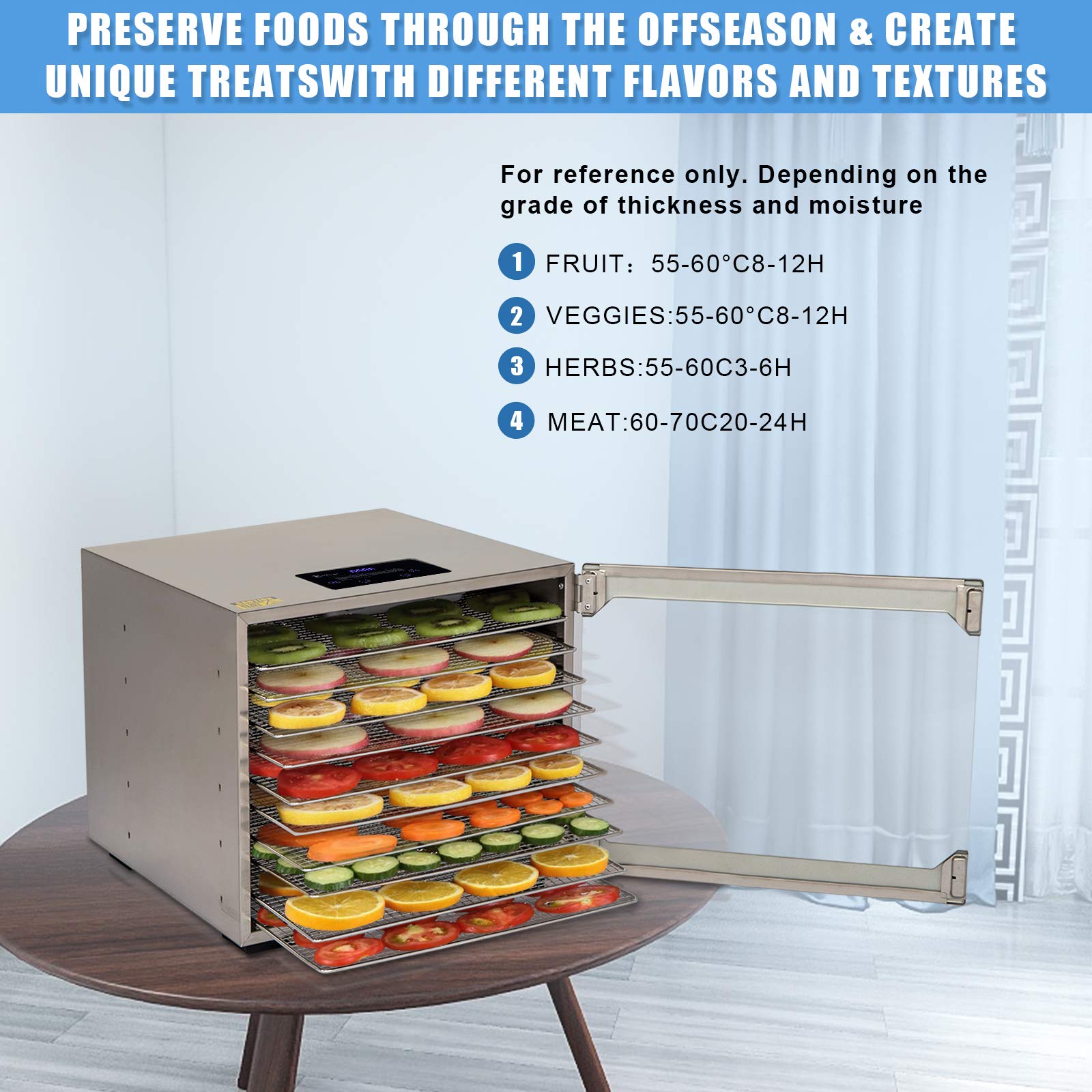800W Food Dehydrator Machine with Digital Timer & Temperature Control - 10 BPA-Free Trays for Drying Fruits, Vegetables, Meat & Beef Jerky | Perfect for Home Kitchen, Camping & Healthy Snack Preparation