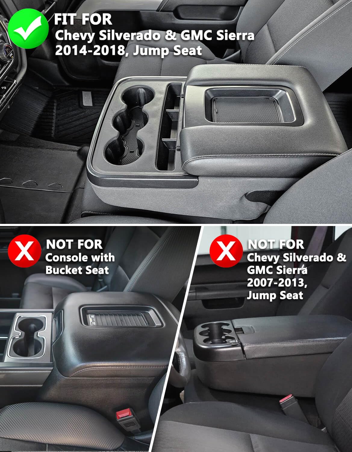 KBH Auto Center Console Armrest Cover Replacement for Chevy Silverado & GMC Sierra 1500/2500/3500 (2014-2018) - Premium Vinyl Leather, Anti-Scratch Protection, Split Bench Jump Seat - Dark Ash Gray | Perfect for Road Trips, Daily Commutes & Truck Interior Protection