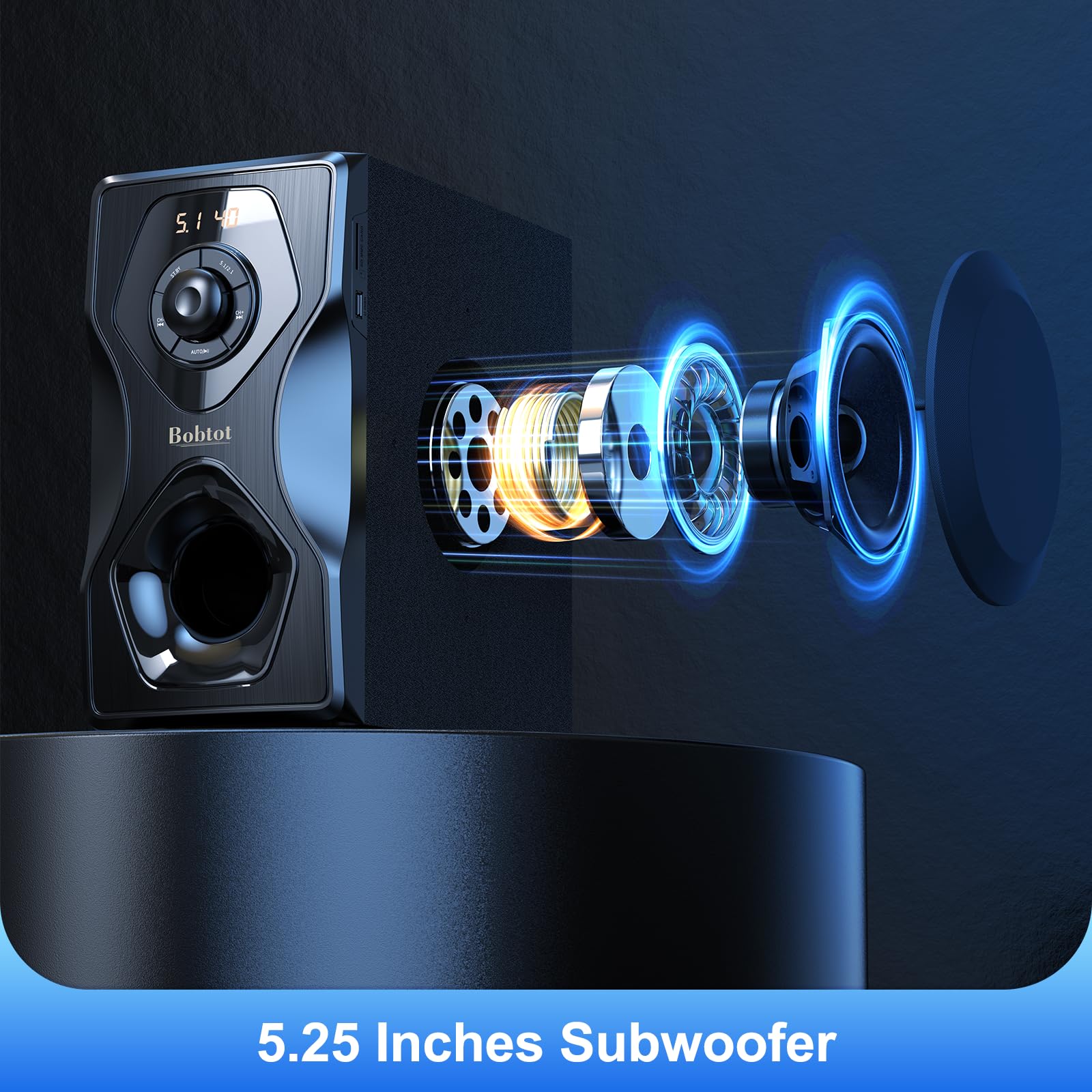 Bobtot 700W 5.1/2.1 Channel Home Theater Speaker System with Bluetooth, HDMI ARC & Optical Input - Powerful 5.25