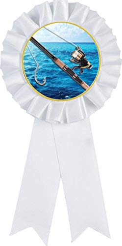 Premium White Rosette Ribbon Award for Fishing Tournaments - Best Fishing Rod Trophy Prize for Anglers | Perfect for Competitions, Awards Ceremonies & Sports Events