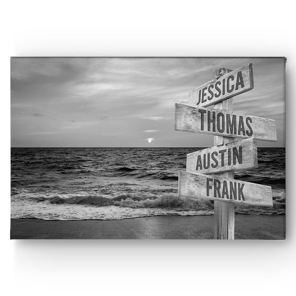 Personalized Ocean Sunset Canvas Print - Custom Name Artwork in 18x12 Modern Black Frame - Unique Home Decor Gift for Him or Her - Perfect for Living Room, Bedroom & Anniversary Presents