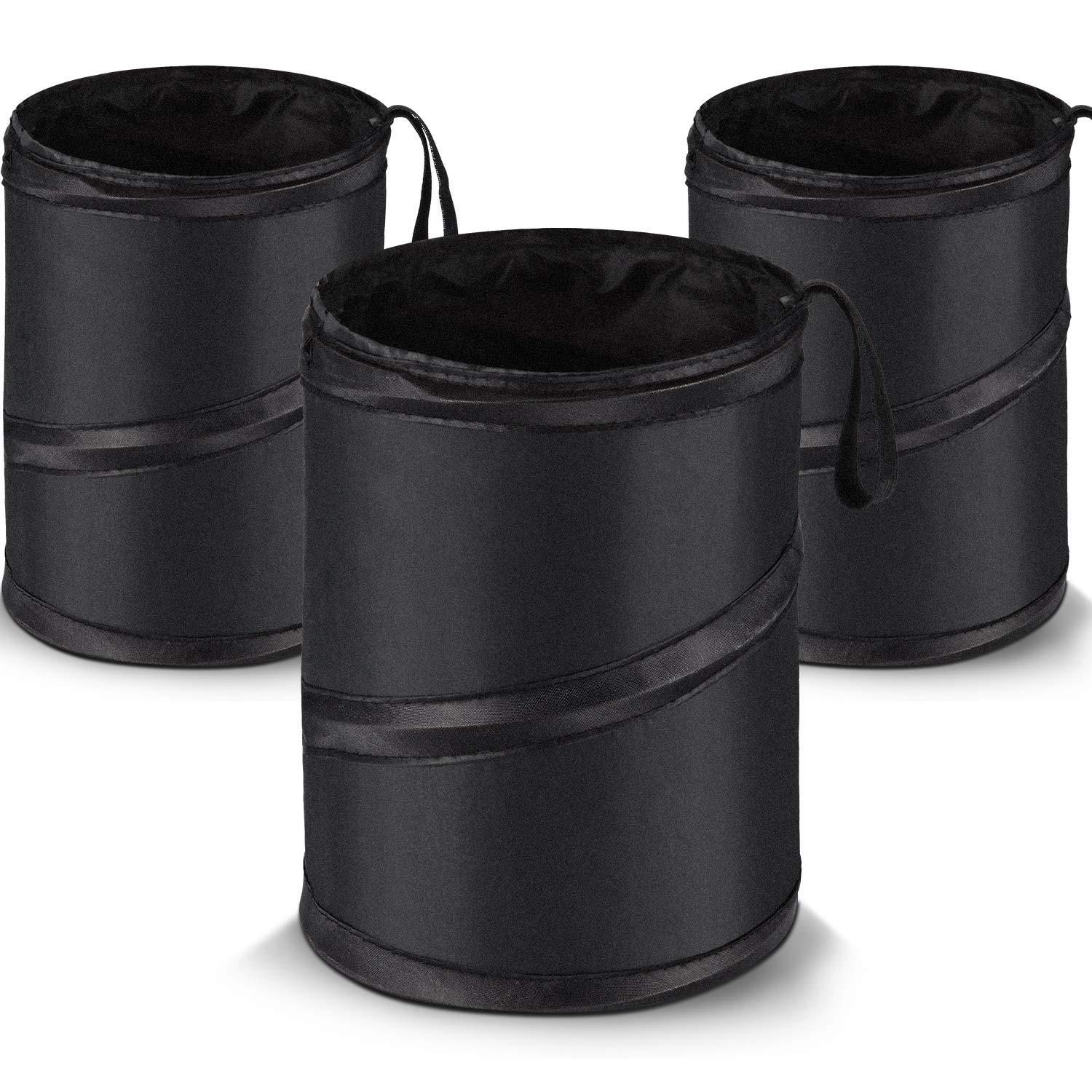 Portable Car Trash Can - 3 Pack Collapsible Waterproof Car Garbage Bin with Lid, Pop-Up Auto Waste Container for Road Trips, Travel, Commuting & Camping - Fits Car Seats, Cup Holders & Door Pockets