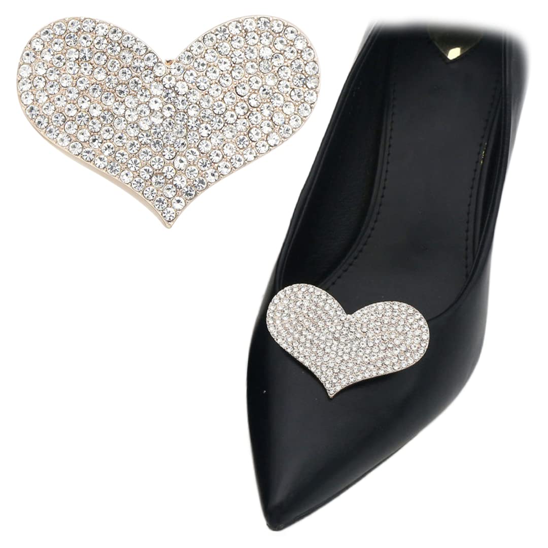 2 Pcs Detachable Rhinestone Heart Shoe Clips - Elegant Metal Shoe Buckles for Wedding, High Heels, Pumps, Flats & Sandals - Perfect Bridal Shoe Accessories for Weddings, Prom & Special Occasions