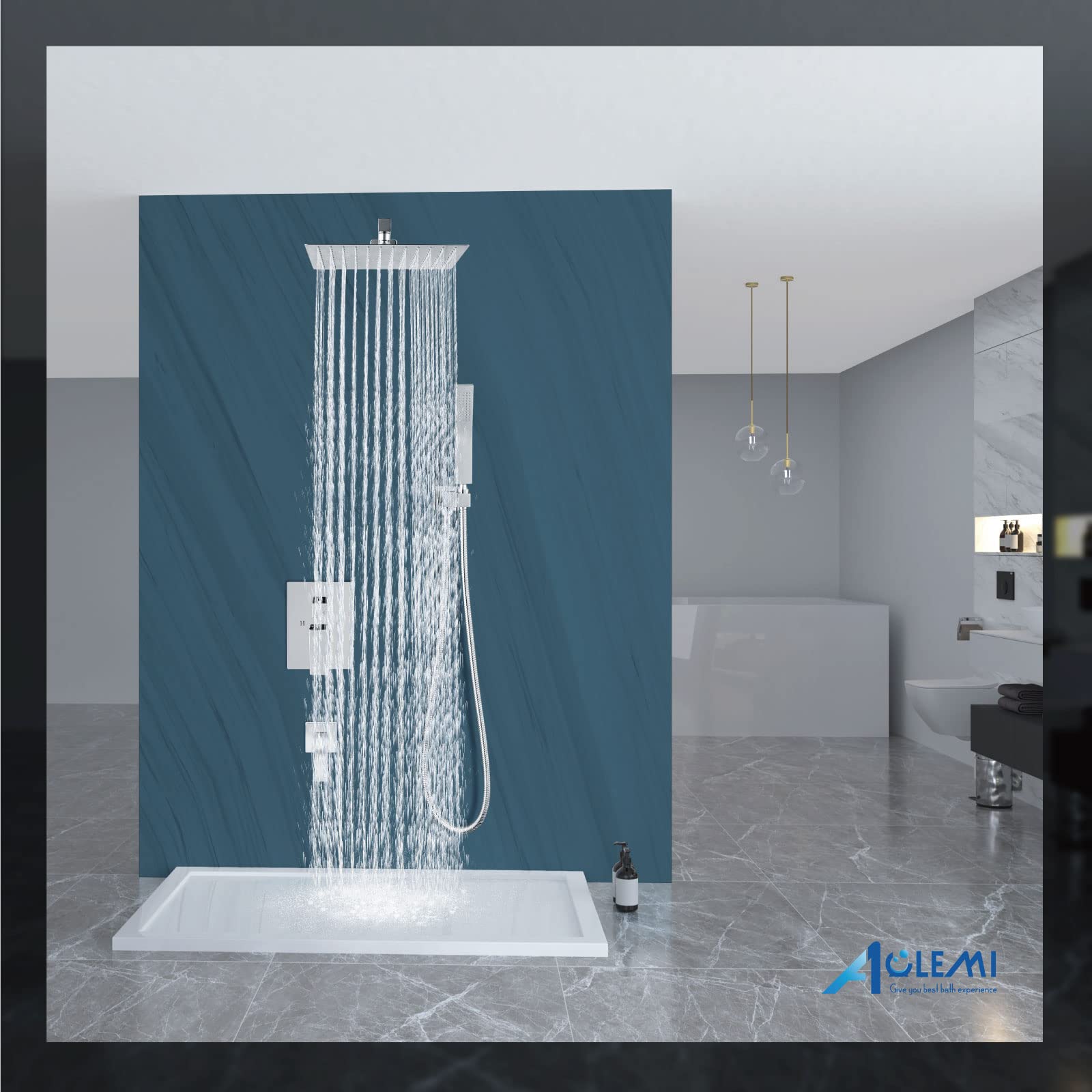 Luxury Aolemi Rainfall Shower System - 10 Inch Polish Chrome Shower Head Combo Set with Tub Filler, Handheld Shower & Wall Mount Mixer Faucet | Perfect for Modern Bathroom Renovation & Spa-Like Shower Experience