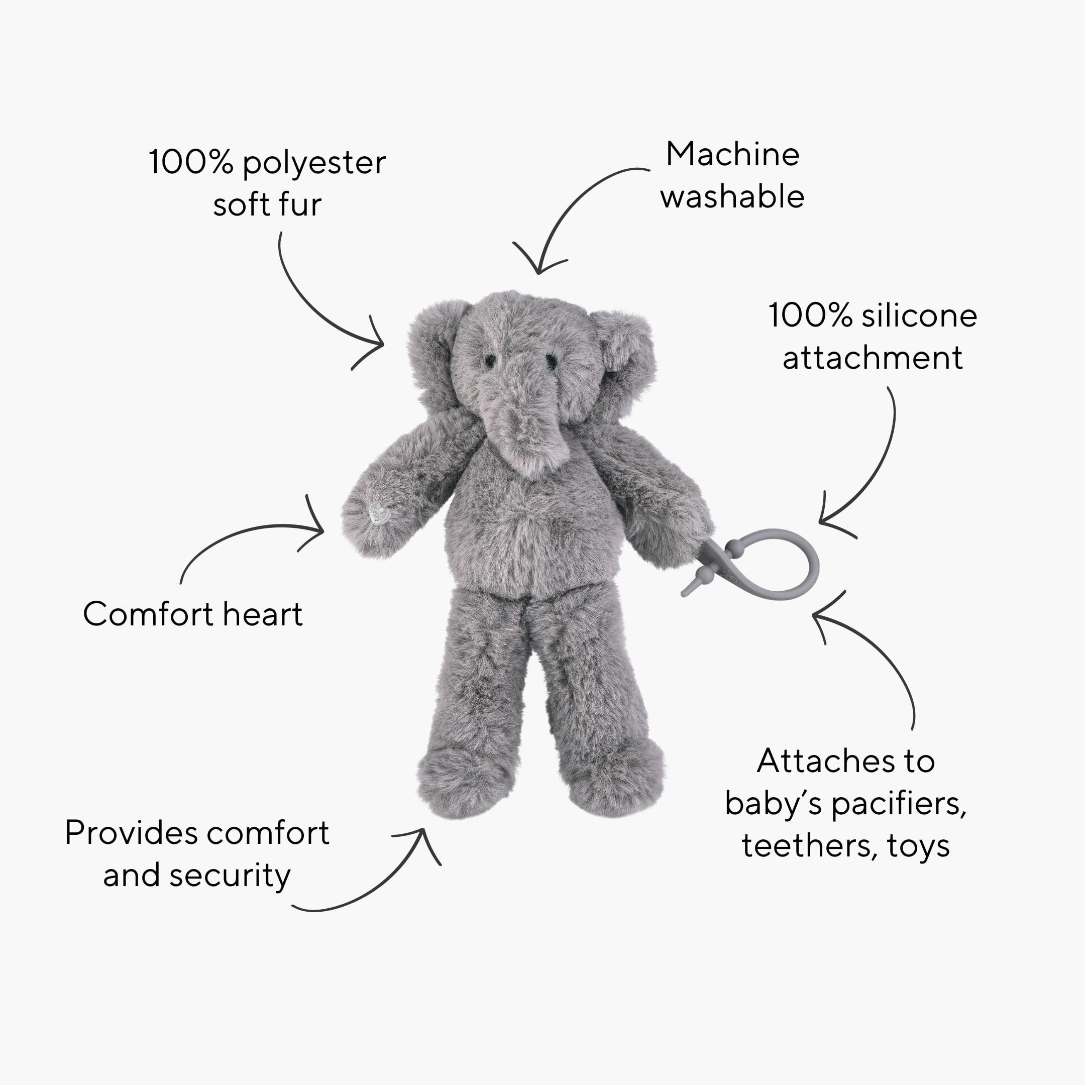 Ryan & Rose Cutie Cuddle Pacifier Holder - Adorable Elephant Design for Babies | Perfect for Strollers, Car Seats & Diaper Bags | Soft & Safe Pacifier Clip for Newborns & Infants
