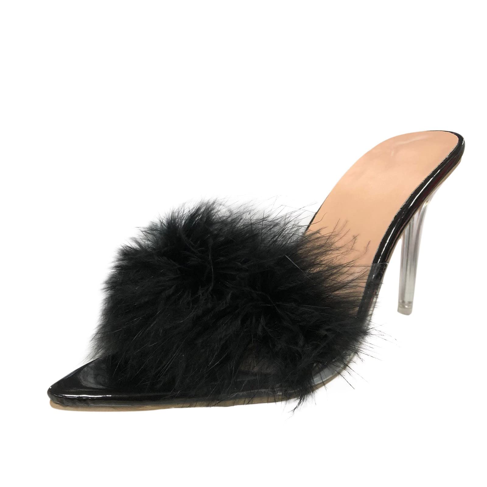 Sexy Crystal High Heel Fluffy Sandals for Women - Pointed Toe Wedge Summer Sandals in Large Sizes - Perfect for Beach Parties, Weddings & Night Out