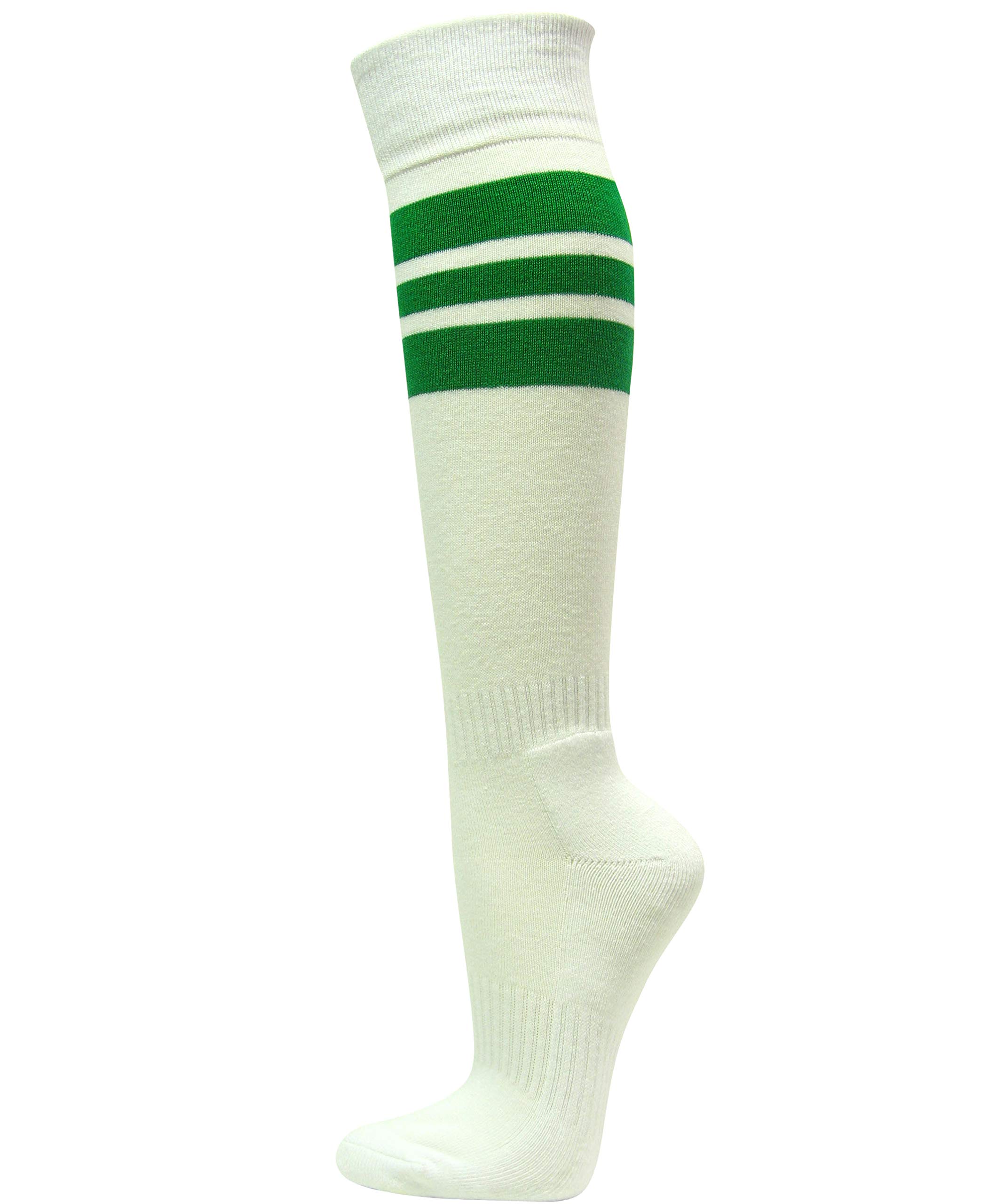 COUVER Striped White Knee High Sports Socks for Softball & Running - Breathable & Comfortable for Athletes & Active Lifestyles