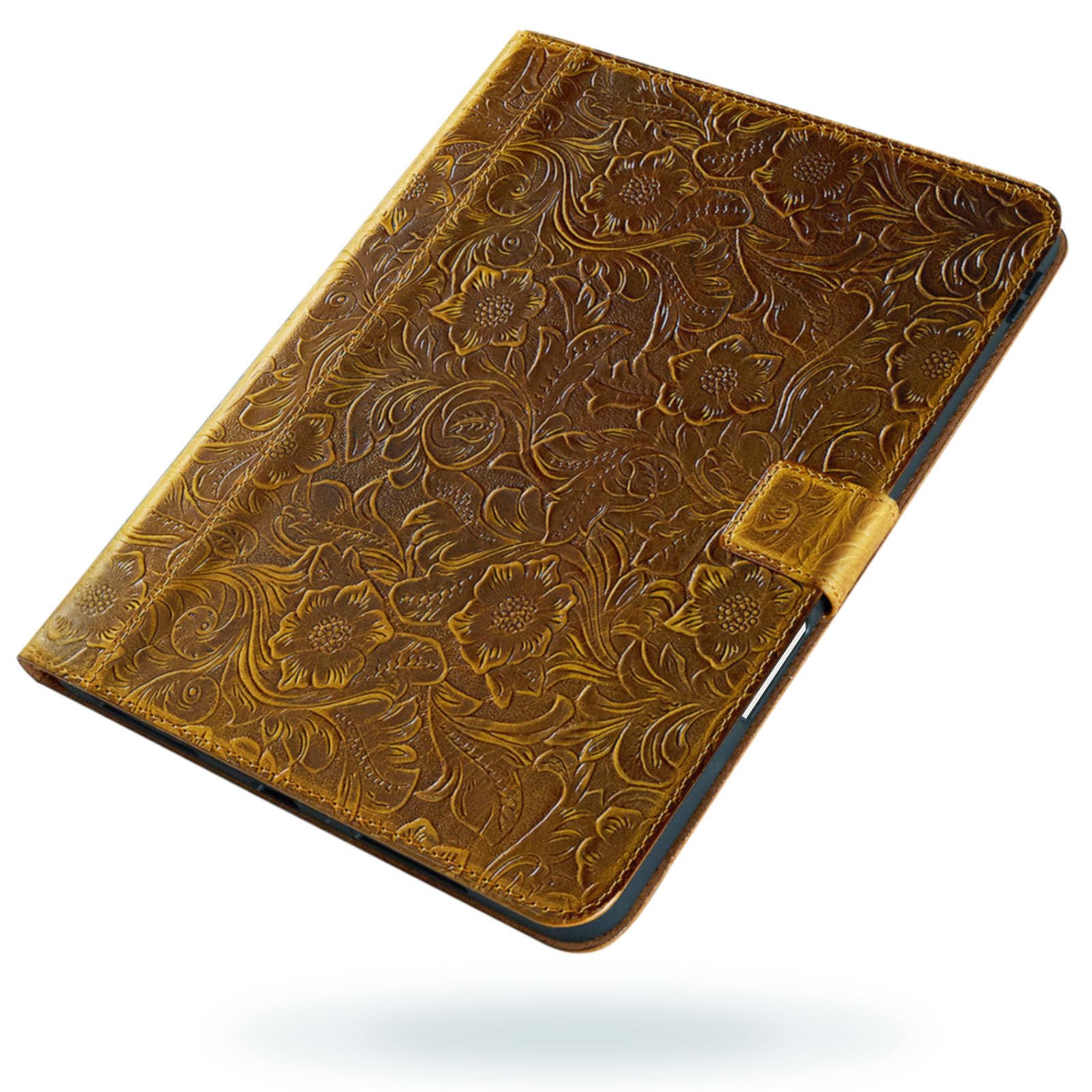 Gexmil Premium Top Grain Leather Case for iPad Air 11 Inch (M3 2025/M2 2024) & iPad Air 10.9 Inch (5th/4th Gen 2022/2020) - Flower Brown Cover with Apple Pencil Holder & Magnetic Closure | Perfect for Work, Travel & Daily Protection