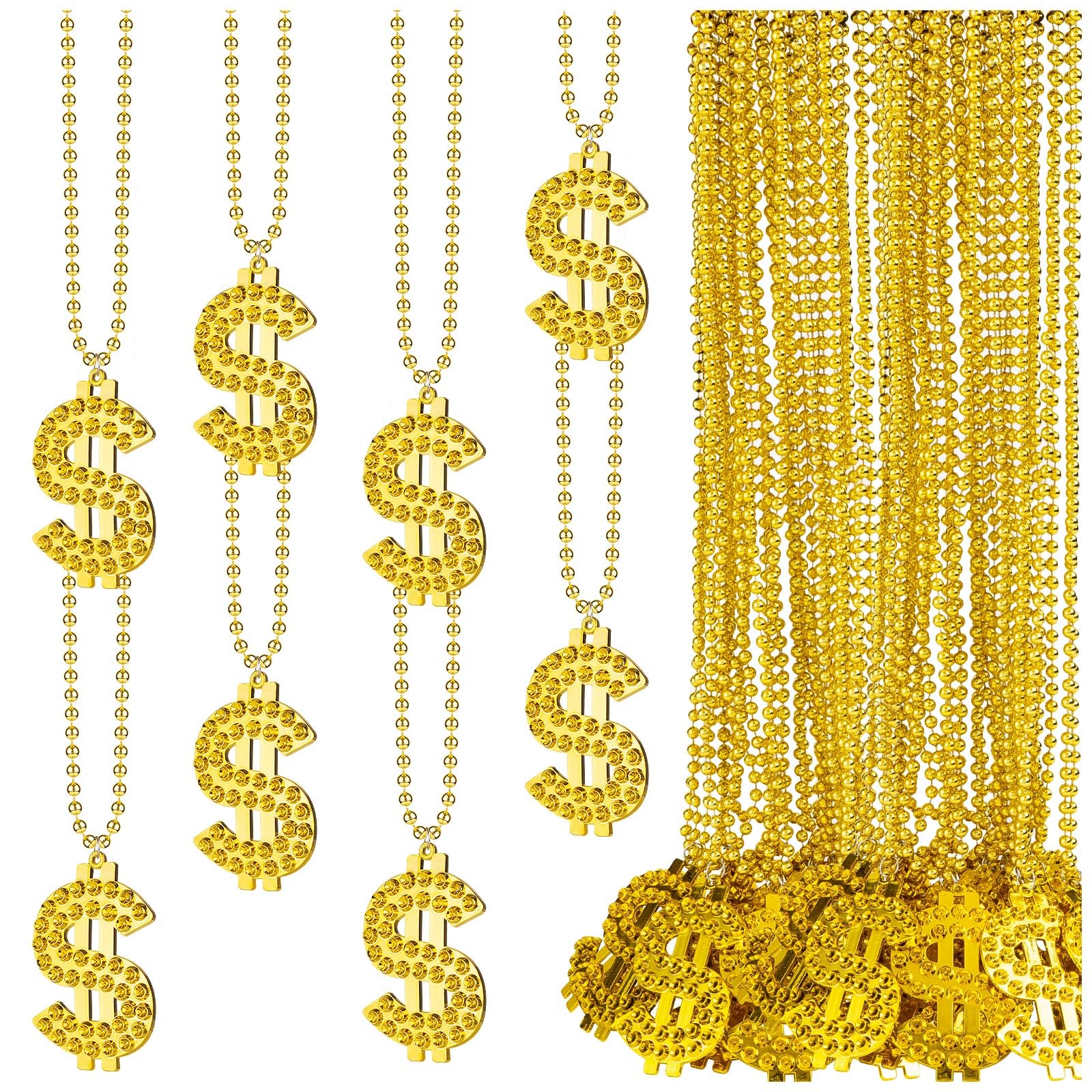 Gold Dollar Sign Necklace - Fake Money Chain Jewelry for Men | Hip Hop Rapper Costume Accessories | Mardi Gras Party Bling | Perfect for Concerts, Halloween & Streetwear Fashion