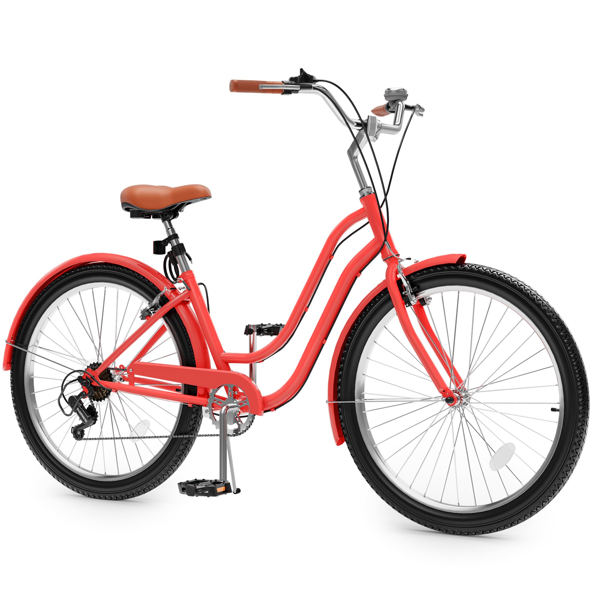YITAHOME 24 & 26 Inch Beach Cruiser Bike for Adults - 7 Speed & Single Speed Commuter Bicycle with Step-Through Frame, Steel Construction & Full Fenders - Perfect for Beach Rides, City Commuting & Leisure Cycling