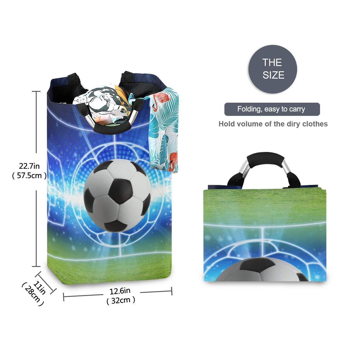 AUUXVA Collapsible Laundry Hamper - Foldable Sports Ball Design Clothes Basket for Soccer, Football & Laundry Storage | Perfect for Bedroom, Dorm, Kids Room & Toy Organization
