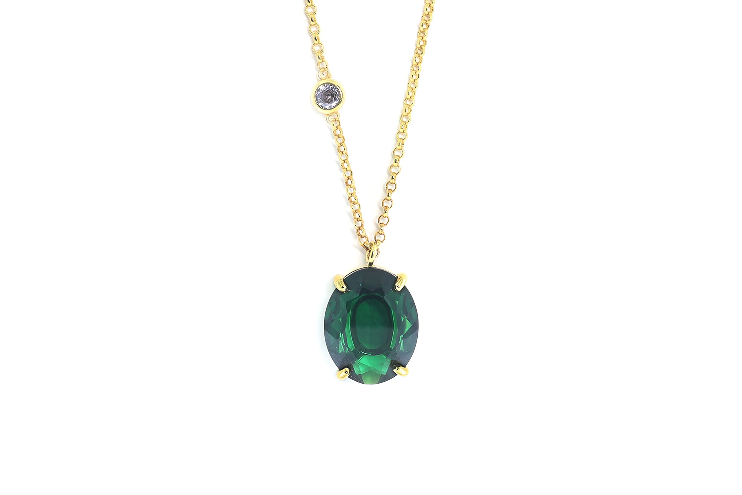 Long Gold Oval Emerald Gemstone Necklace - 14K Gold Filled Pendant with Cubic Zirconia - May Birthstone Jewelry for Women - Elegant Birthday Gift for Her | Perfect for Weddings, Anniversaries & Special Occasions