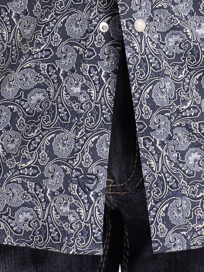Rock & Roll Denim BMN2S05485 Men's Long Sleeve Paisley Snap Button Shirt Blue - Vintage Western Style for Concerts & Casual Wear