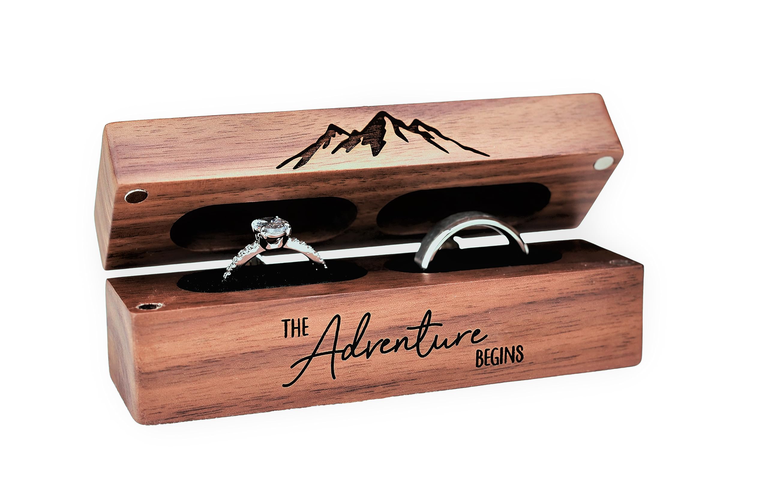 Elegant Slim Wooden Ring Box for Wedding & Engagement - Double Slot Rustic Ring Holder by Northstar Engraving | Perfect for Proposals, Vow Renewals & Jewelry Gift Presentation