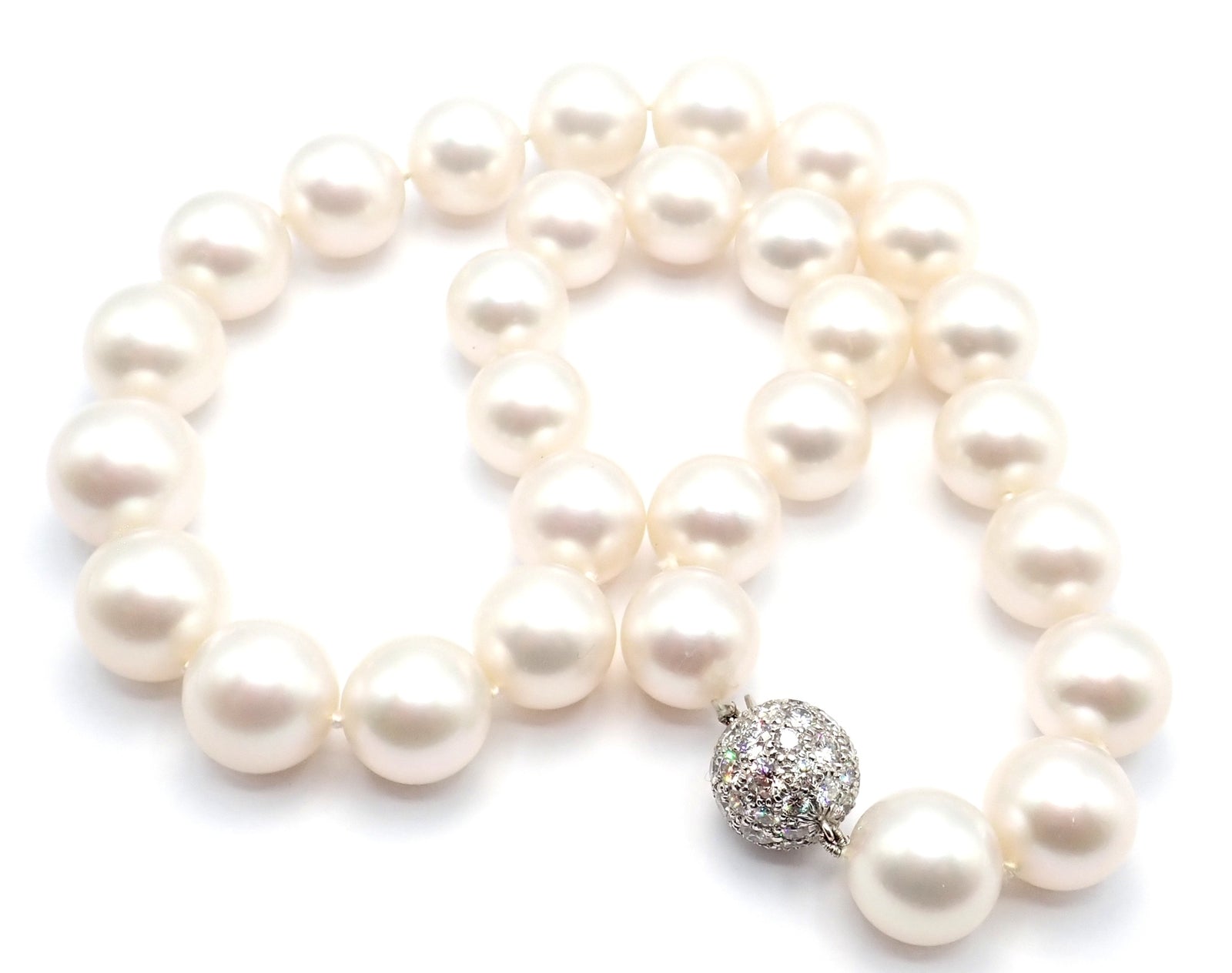 Authentic Tiffany & Co Platinum Diamond South Sea Pearl Necklace - Luxury Jewelry Gift for Women, Perfect for Weddings & Special Occasions