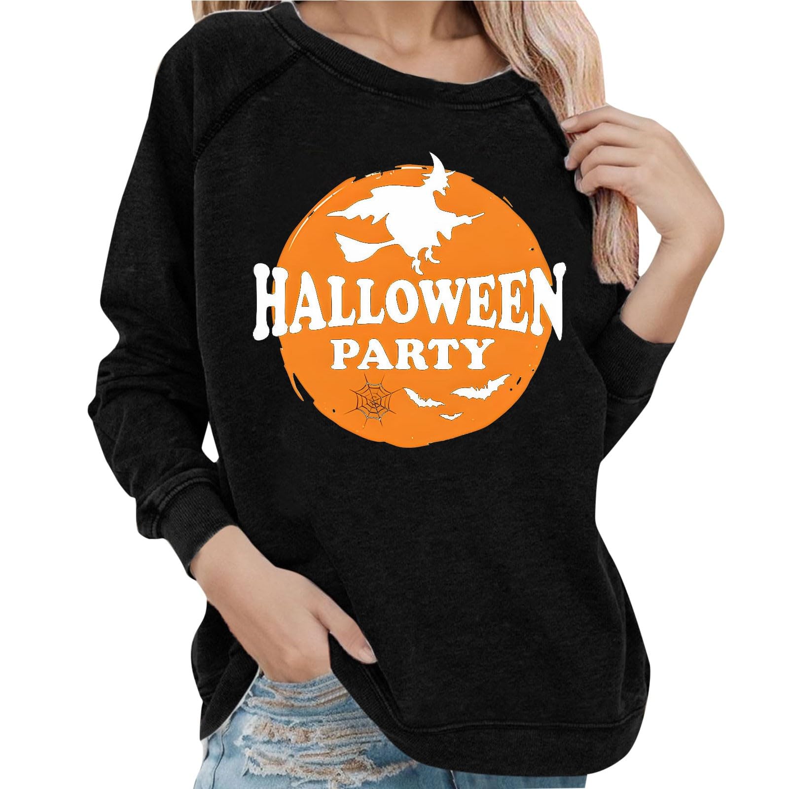 Women's Halloween Sweatshirt - Skull & Witch Design Fashion Skeleton Pullover in Pink - Perfect for Halloween Parties, Costume Events & Casual Fall Outfits
